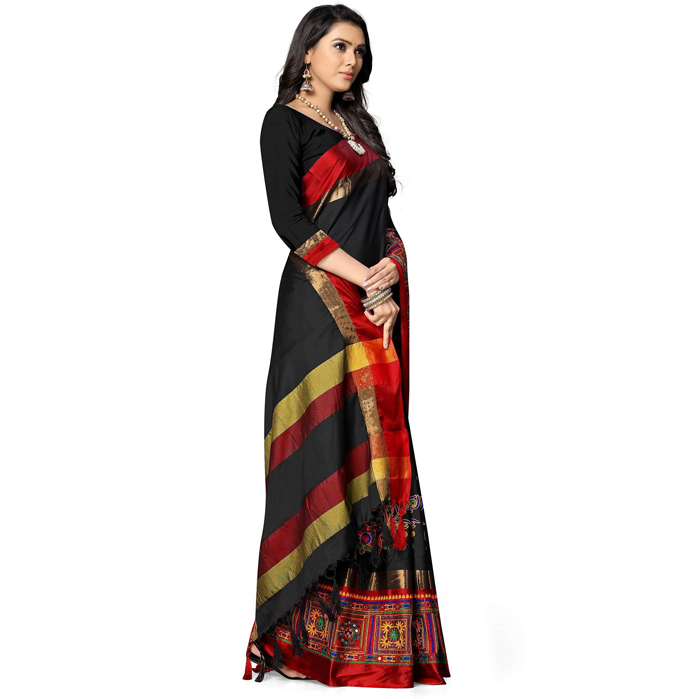 SERONA FABRICS Womens Banarasi Cotton Silk Embroidered Work Saree With Blouse Piece