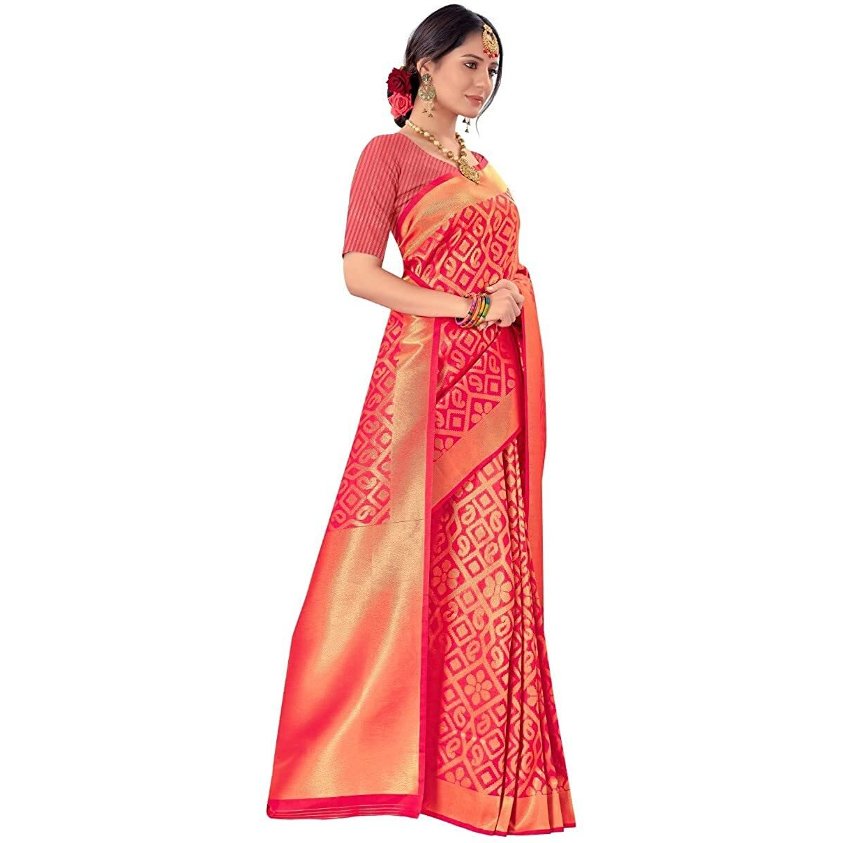 Pujia Mills womens kanjivaram pure banarasi silk saree kanchipuram saree (Rani)