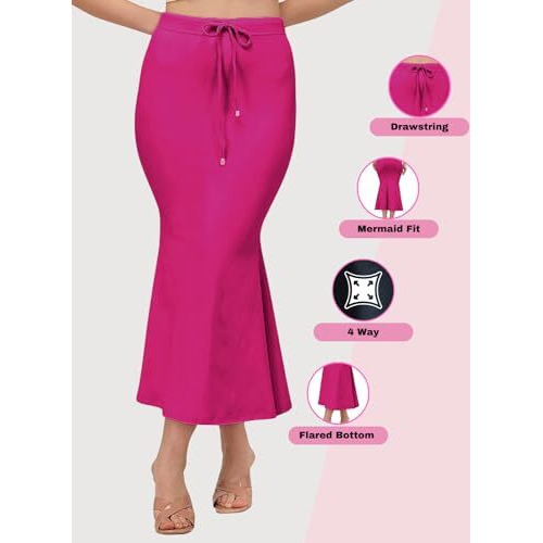 BUYONN Saree Shapewear for Women, Saree Shapewear Petticoat for Women, Lycra Saree Shaper for Saree (2XL, Pink)