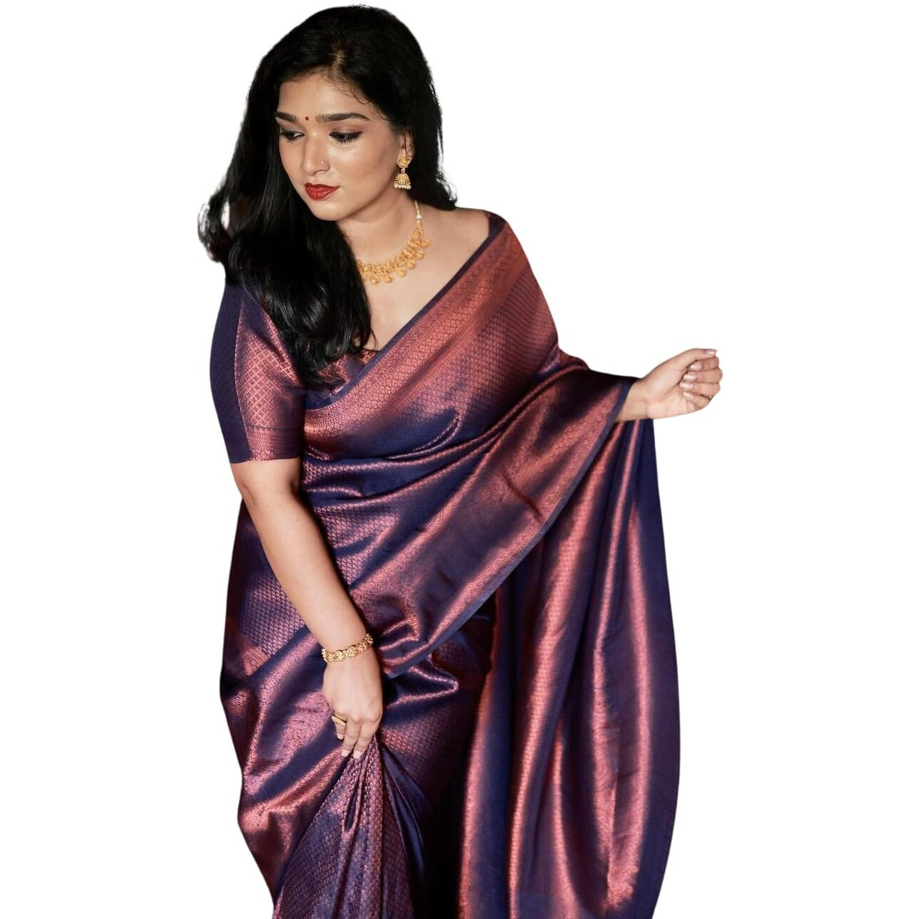 C J Enterprise Womens Pure Soft Kanjivaram Silk Saree for Wedding Kanchipuram Pattu Sarees Banarasi Cotton Latest Sari With Blouse Piece Design Wear ladies new sadi 2023 Party 2024 (BS16 Blue)