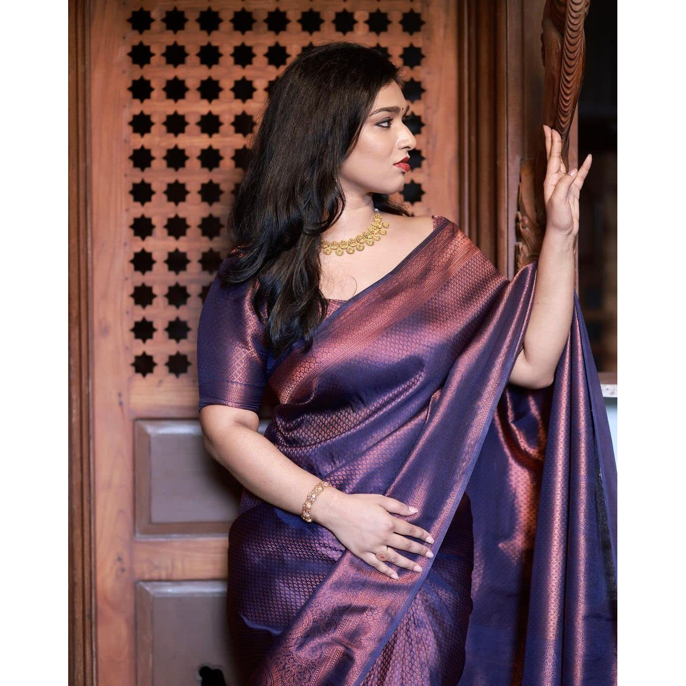 C J Enterprise Womens Pure Soft Kanjivaram Silk Saree for Wedding Kanchipuram Pattu Sarees Banarasi Cotton Latest Sari With Blouse Piece Design Wear ladies new sadi 2023 Party 2024 (BS16 Blue)
