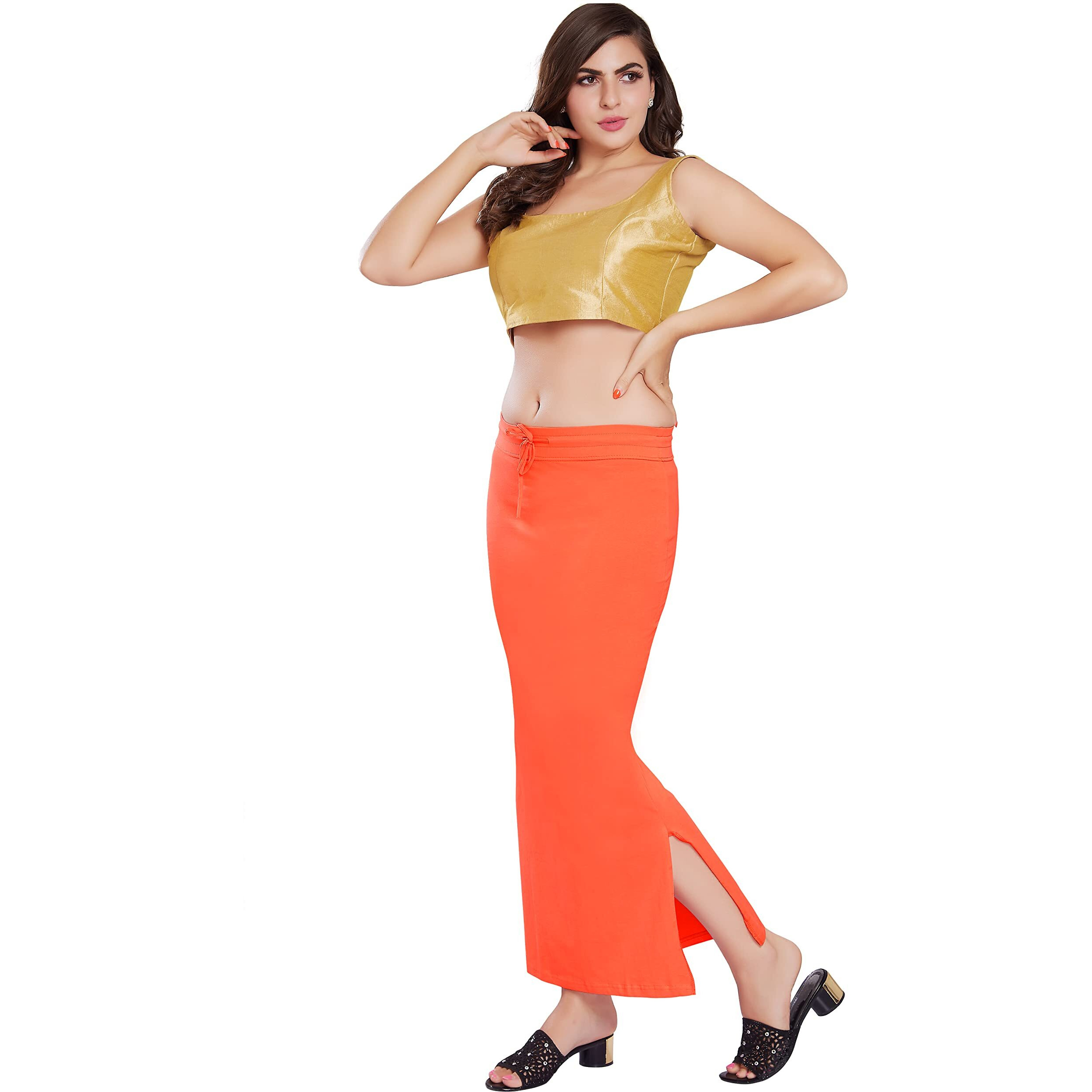 RANI SAAHIBA Womens Stretchy Slim Fishcut Petticoat Cotton Saree Shapewear(SHP3_2XL3XL_Orange)