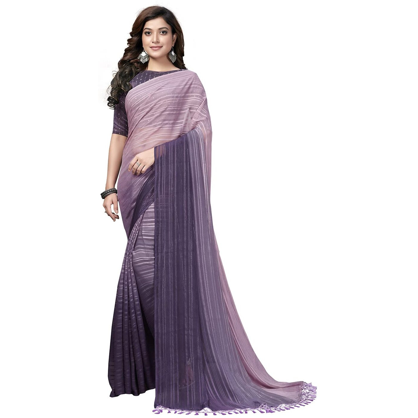 Pratham Blue Womens Silk Saree With Blouse Piece (PB-229_Purple)