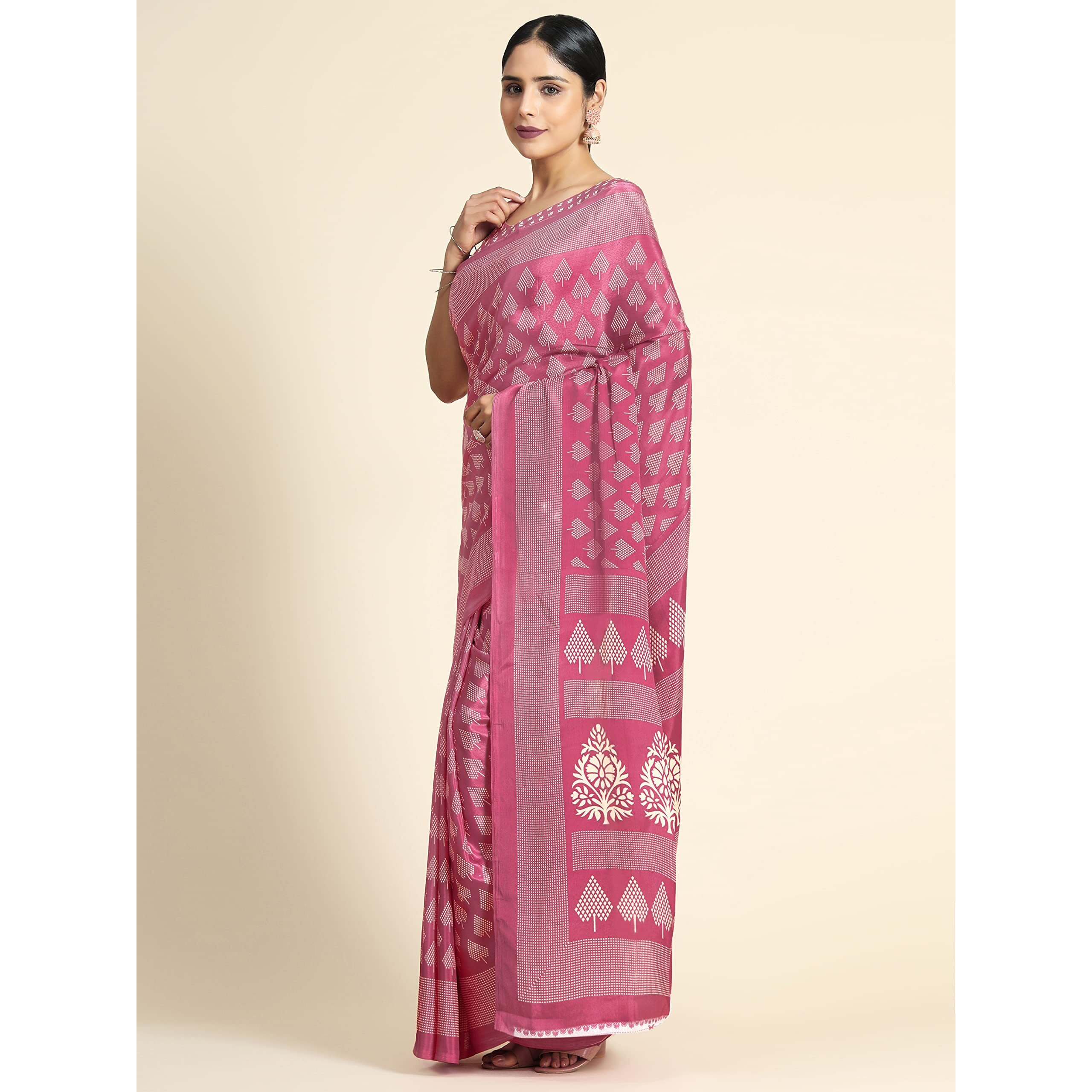 Jaanvi fashion Womens Ethnic Floral Crepe Silk Saree With Blouse (suhani-pink-fba)