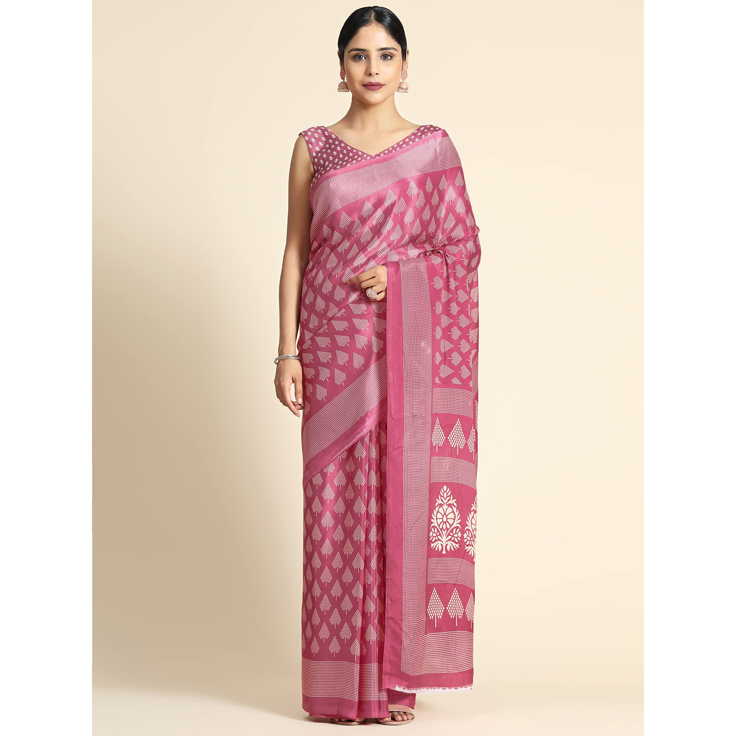Jaanvi fashion Womens Ethnic Floral Crepe Silk Saree With Blouse (suhani-pink-fba)