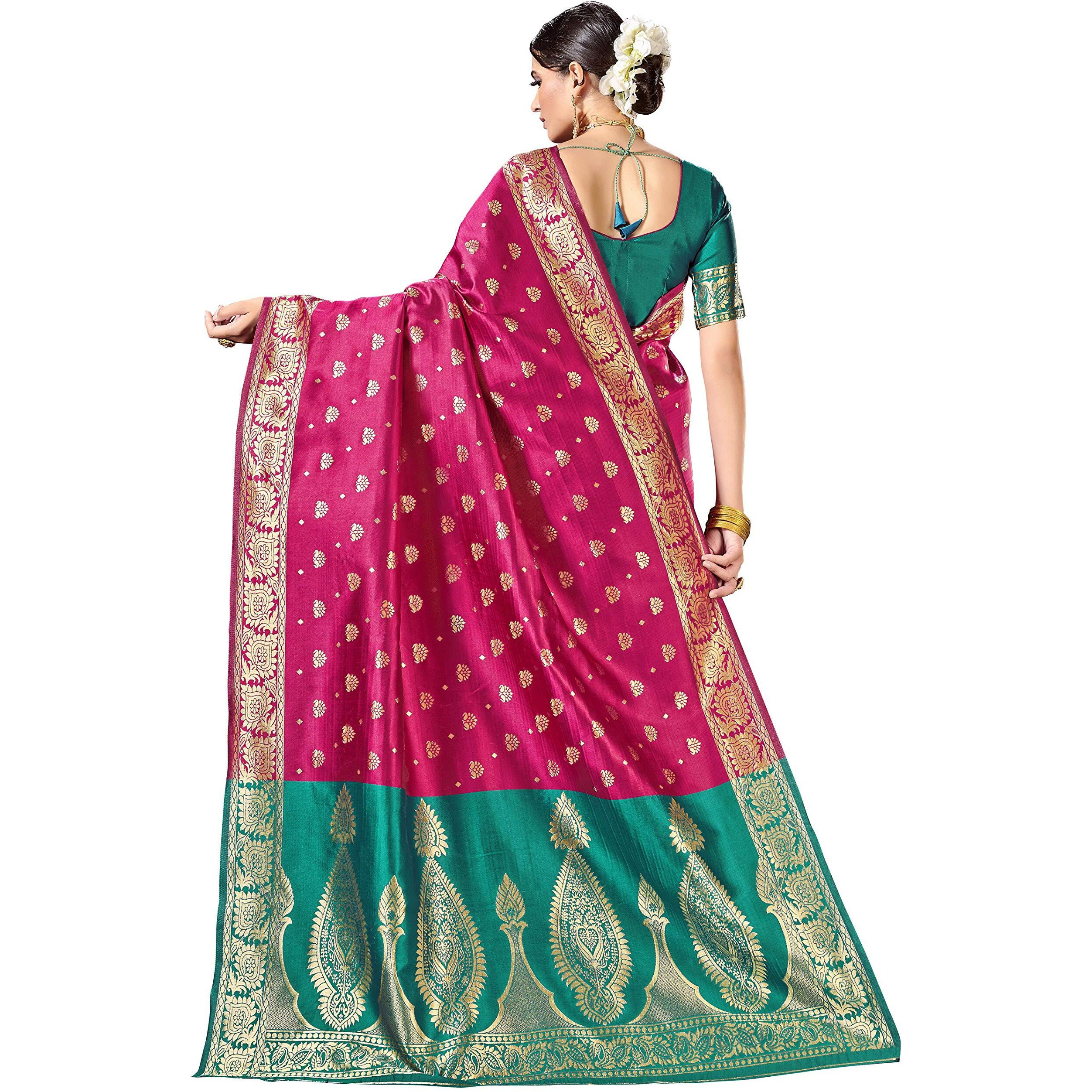 Glory Sarees Womens Silk Blend Banarasi Saree (Banarasi_Saree114_magenta)