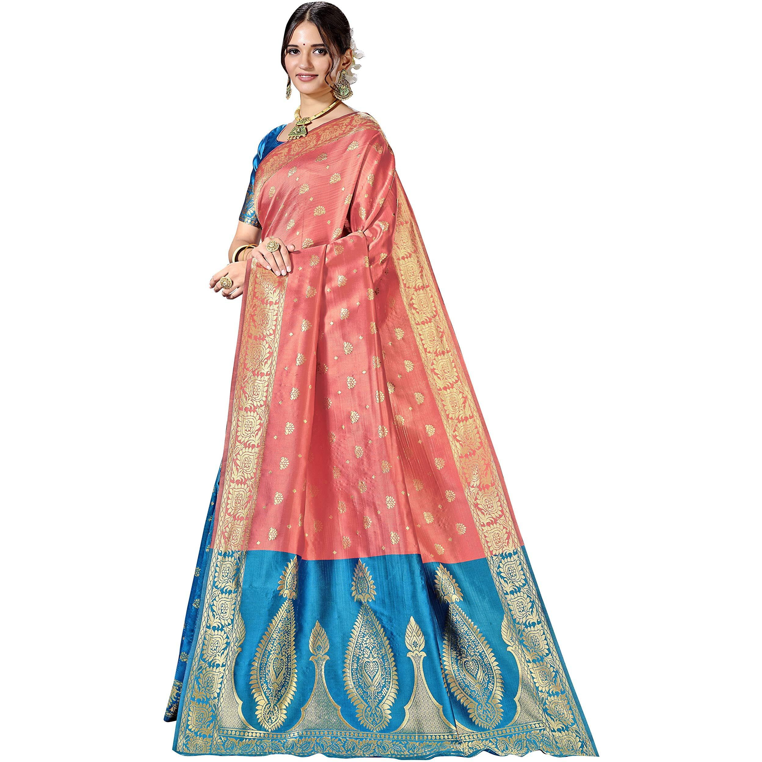 Glory Sarees Womens Silk Blend Banarasi Saree (Banarasi_Saree114_peach)