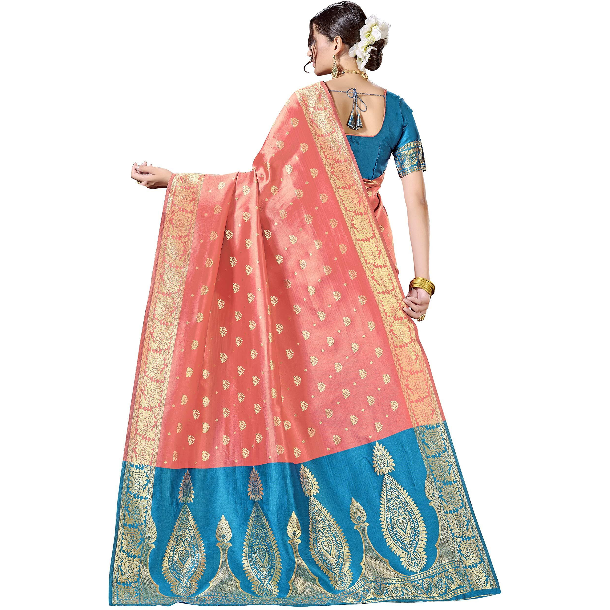 Glory Sarees Womens Silk Blend Banarasi Saree (Banarasi_Saree114_peach)
