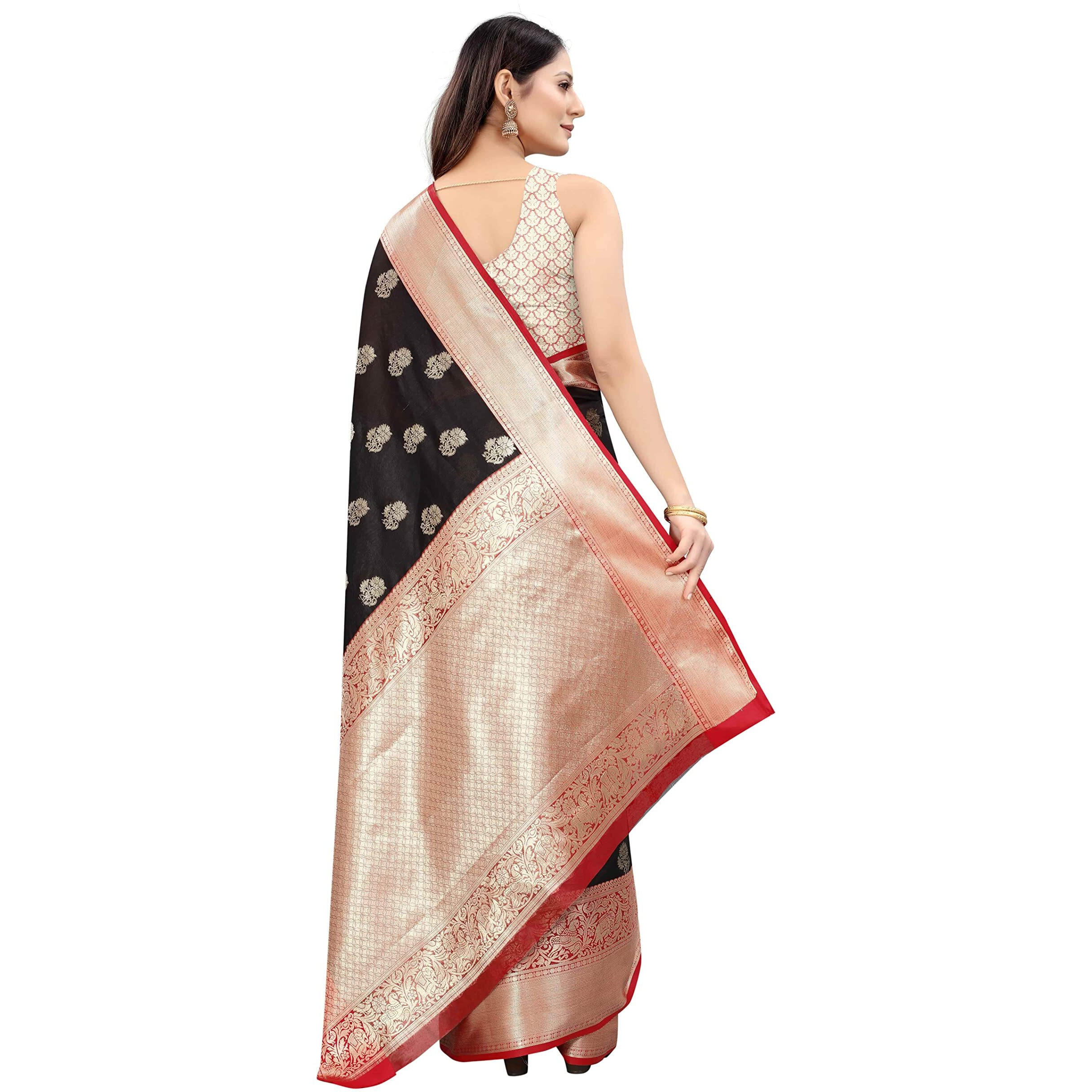 Enthone Womens Heavy Banarasi Art Silk Saree With Unstitched Blouse Piece(Black)