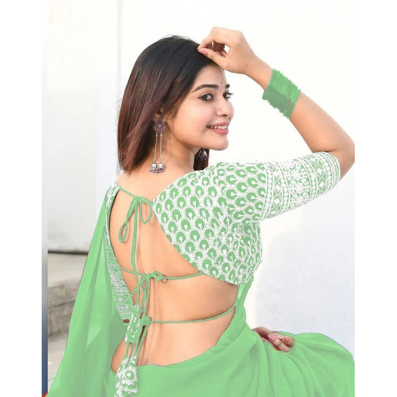 Satrani Womens Knit Pure Georgette Saree (2629S105N_Light Green)