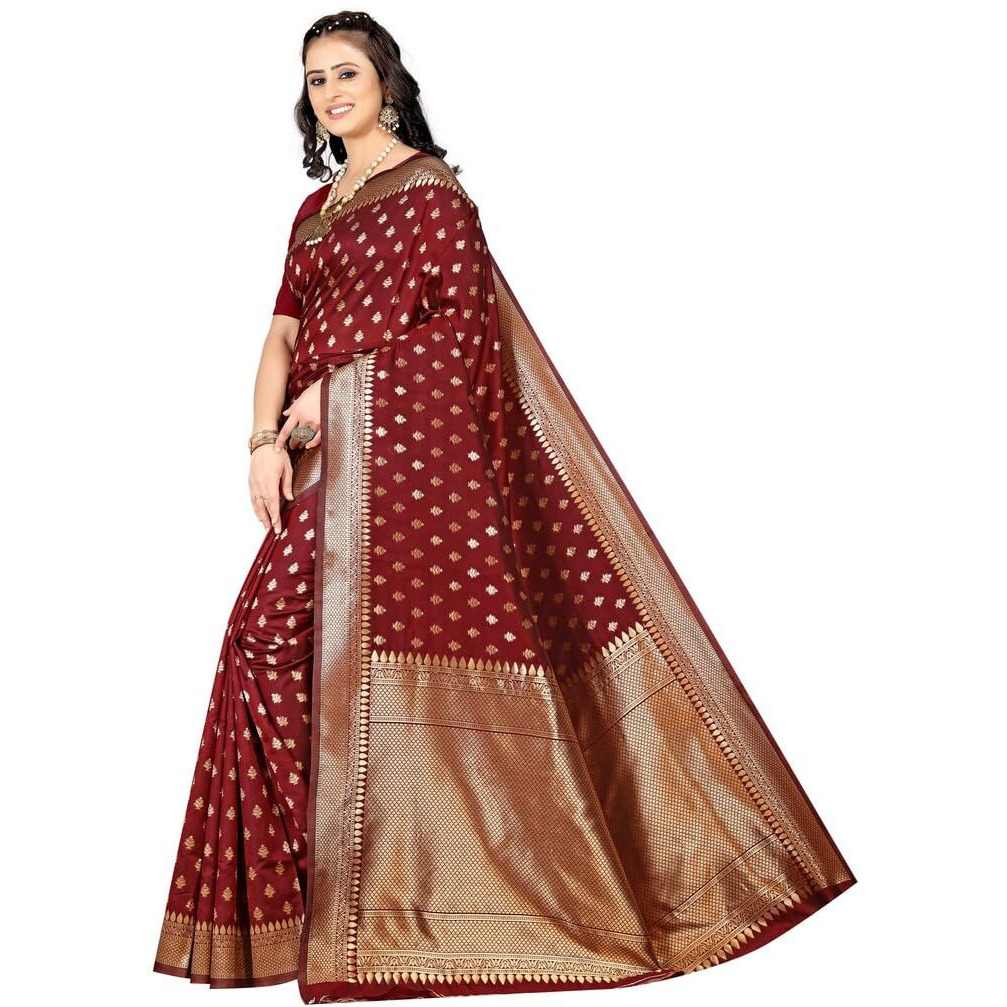 Sugathari Womens Banarasi Saree Pure Kanjivaram Silk Saree Soft new ladies 2023 Design Wear Pattu Sarees Latest Cotton Party Sari collections With Blouse Piece for Wedding sadi (SAM PARI-180 MAROON)