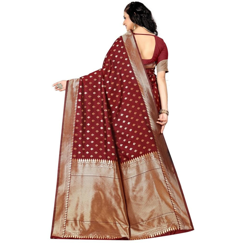 Sugathari Womens Banarasi Saree Pure Kanjivaram Silk Saree Soft new ladies 2023 Design Wear Pattu Sarees Latest Cotton Party Sari collections With Blouse Piece for Wedding sadi (SAM PARI-180 MAROON)