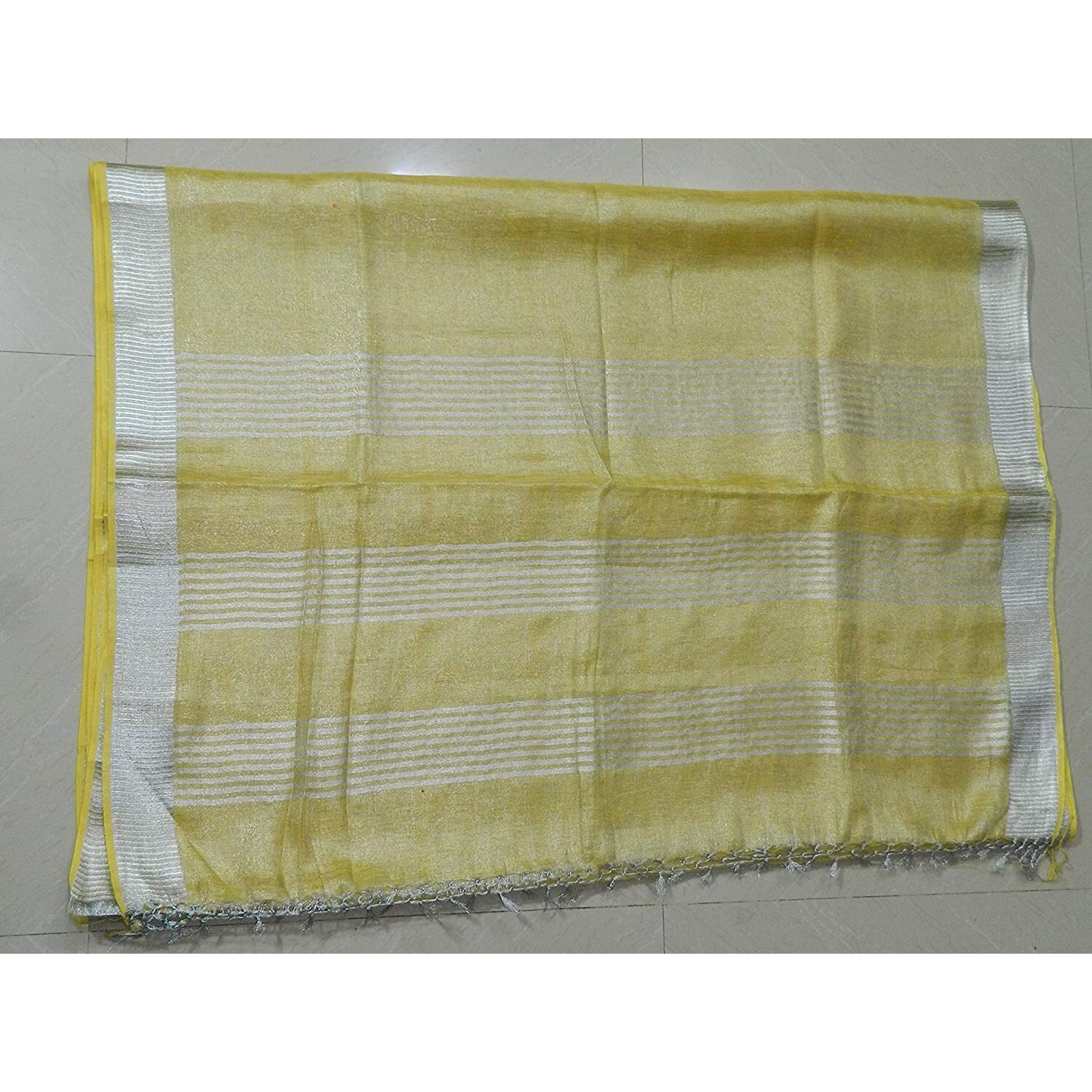 HAIDER ALI AND SONS Pure Tissue Linen Ethnic Wear Saree For Womens (With Blouse) (CREAM)