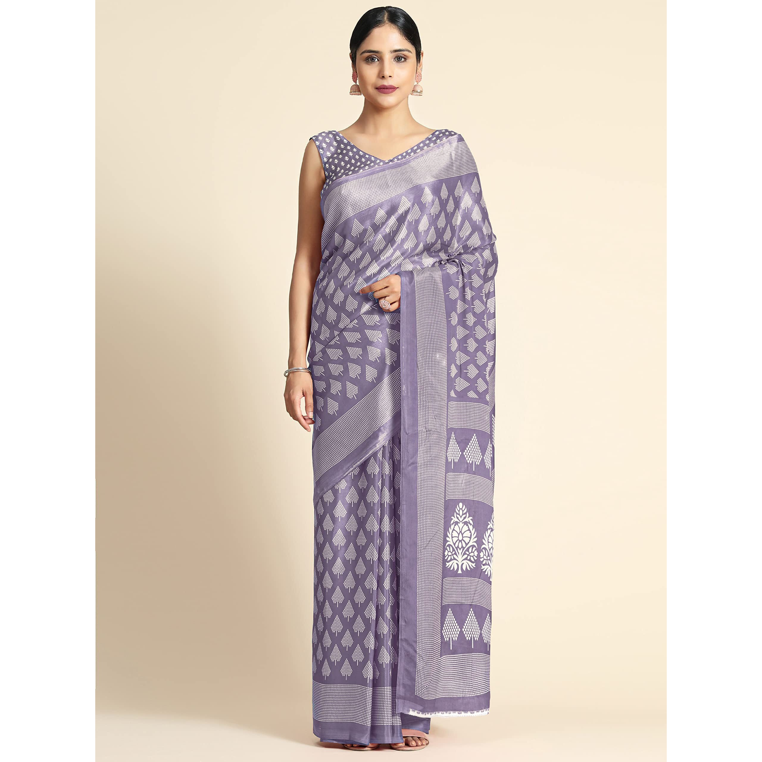Jaanvi fashion Womens Ethnic Floral Crepe Silk Saree With Blouse (suhani-grey)