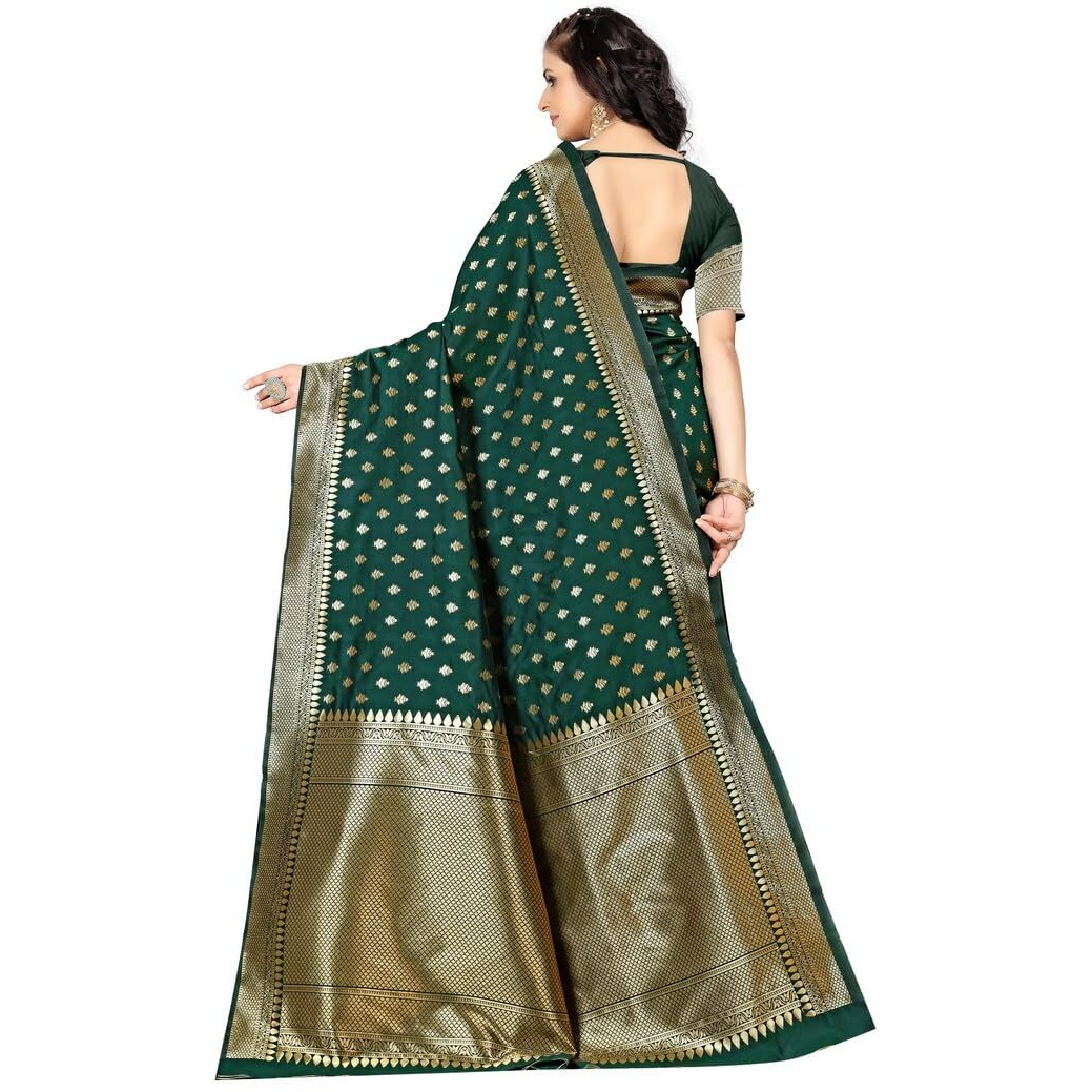 Sugathari Womens Banarasi Saree Pure Kanjivaram Silk Saree Soft new ladies 2023 Design Wear Pattu Sarees Latest Party Sari collections With Blouse Piece for Wedding sadi (SAM PARI-180 DARK GREEN)