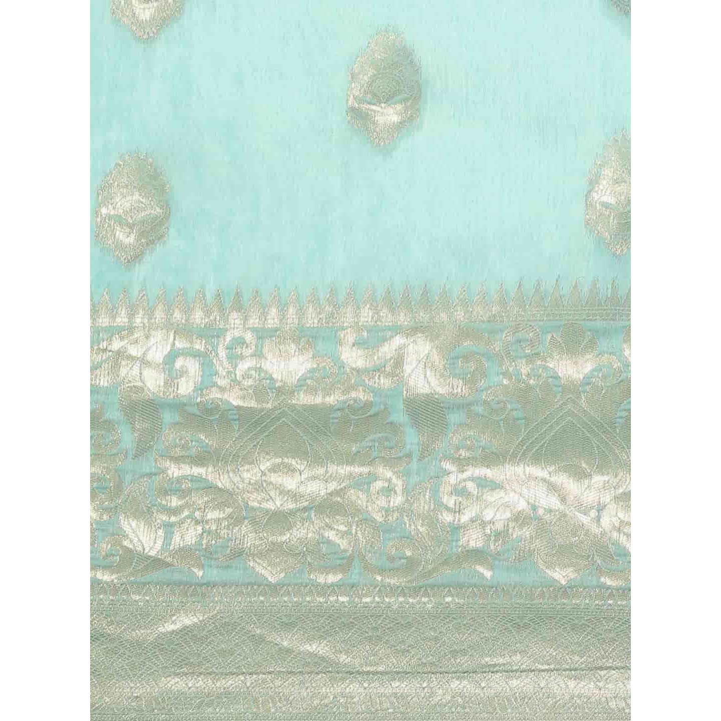 SILK LAND Womens Cotton Kota Silk Gold Copper Zari Saree With Unstitched Blouse Piece(Blue)