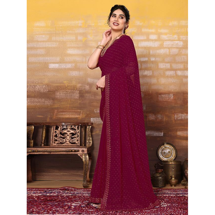 Satrani Womens Pure Georgette Saree (3321S162N_Rani Pink)