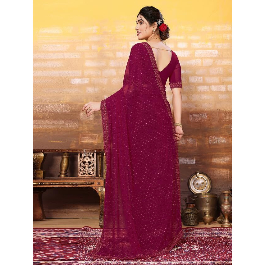 Satrani Womens Pure Georgette Saree (3321S162N_Rani Pink)