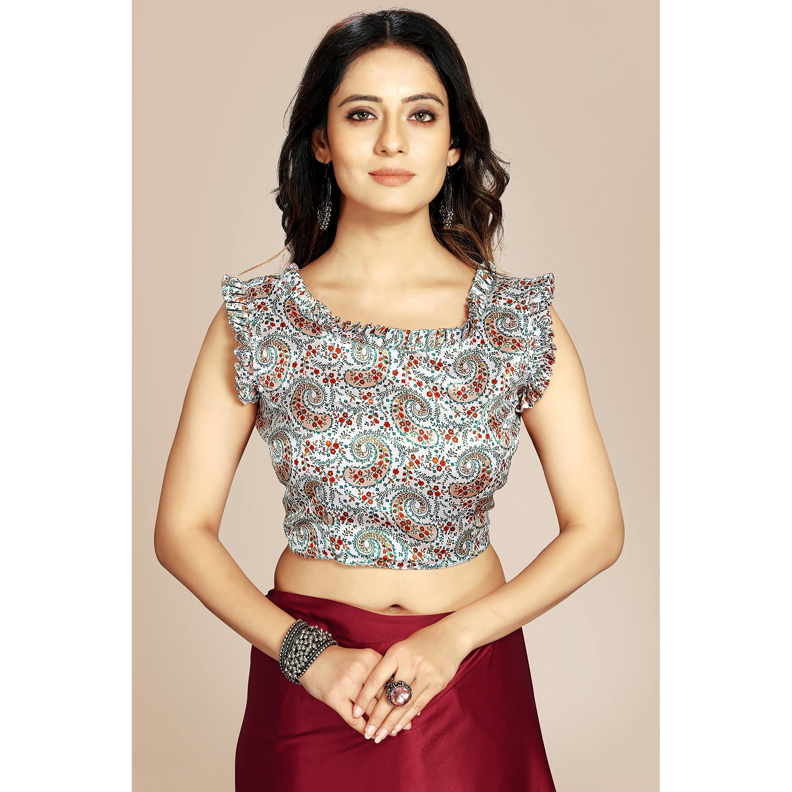 Kaugalian store Elegant Womens Solid Satin Silk Saree With Digital Printed Unstitched Blouse Piece - Sky Blue & Maroon
