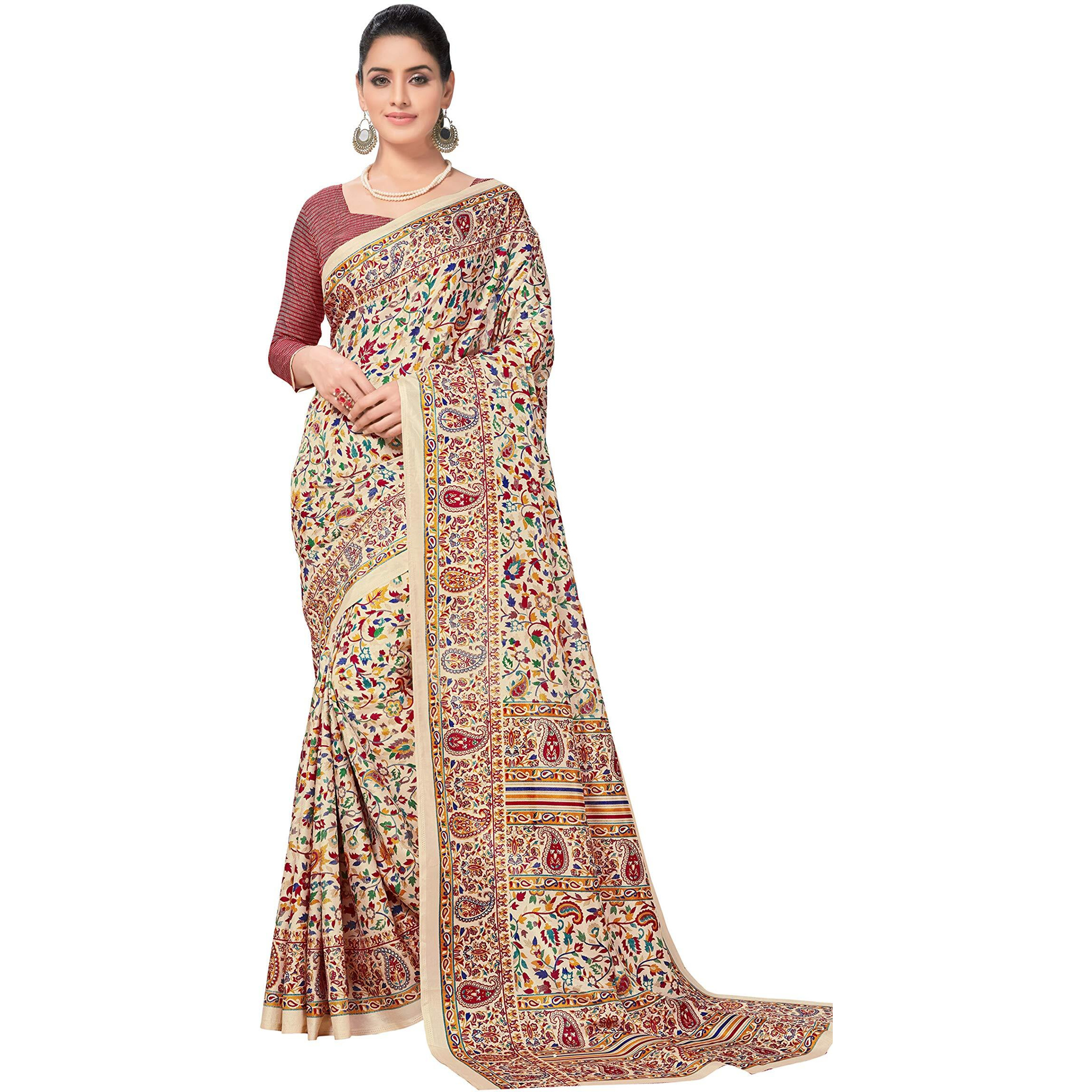 Vimla Womens Multicolor Malgudi Art Silk Uniform Saree with Blouse (2109)