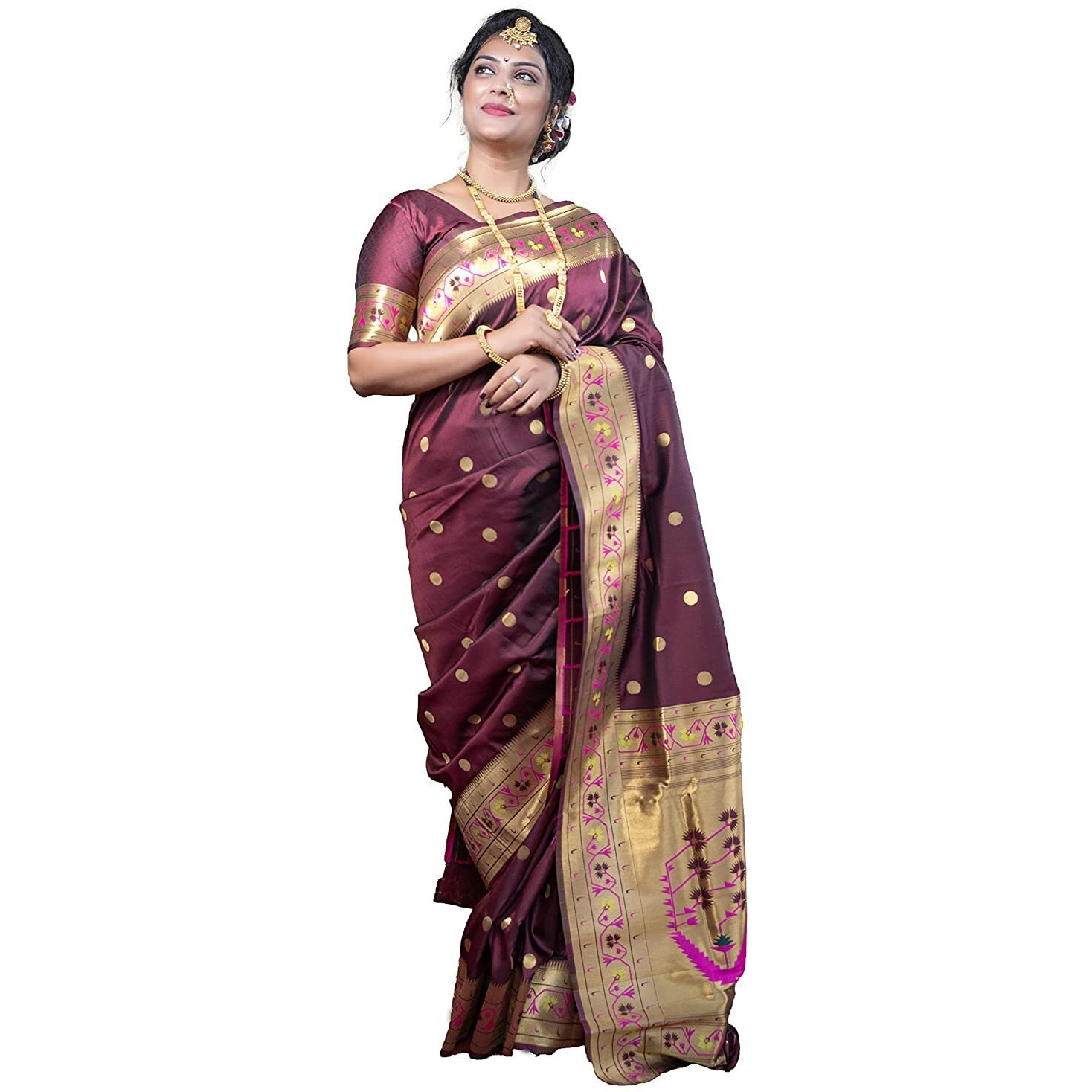 SGF11 Womens Paithani Kanjivaram Soft Silk Saree With Blouse Piece (Maroon)
