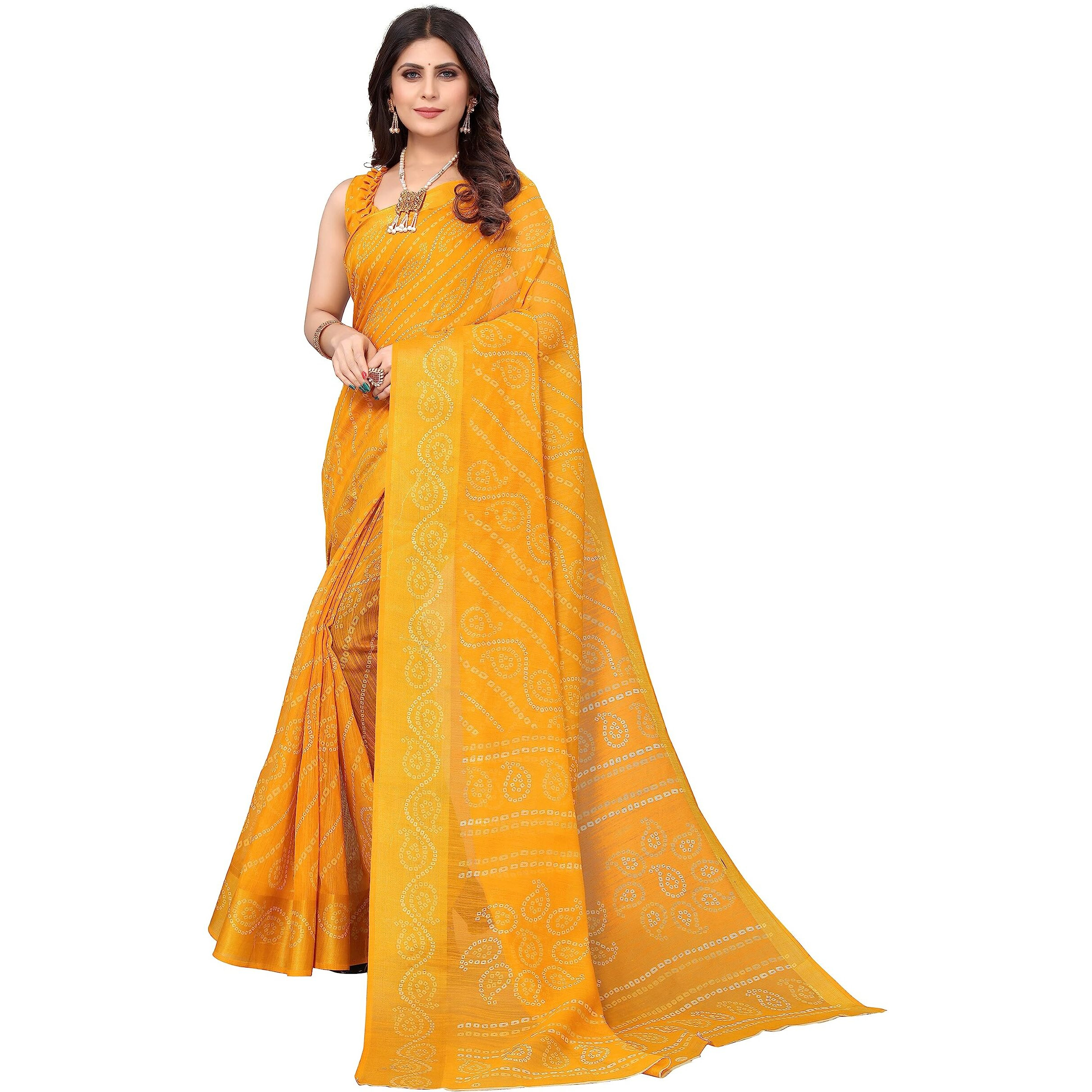 Yashika Womens Linen Jari Printed Yellow Color Saree With Blouse Piece(JETPURI YELLOW)
