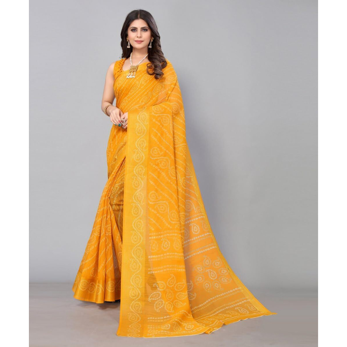 Yashika Womens Linen Jari Printed Yellow Color Saree With Blouse Piece(JETPURI YELLOW)