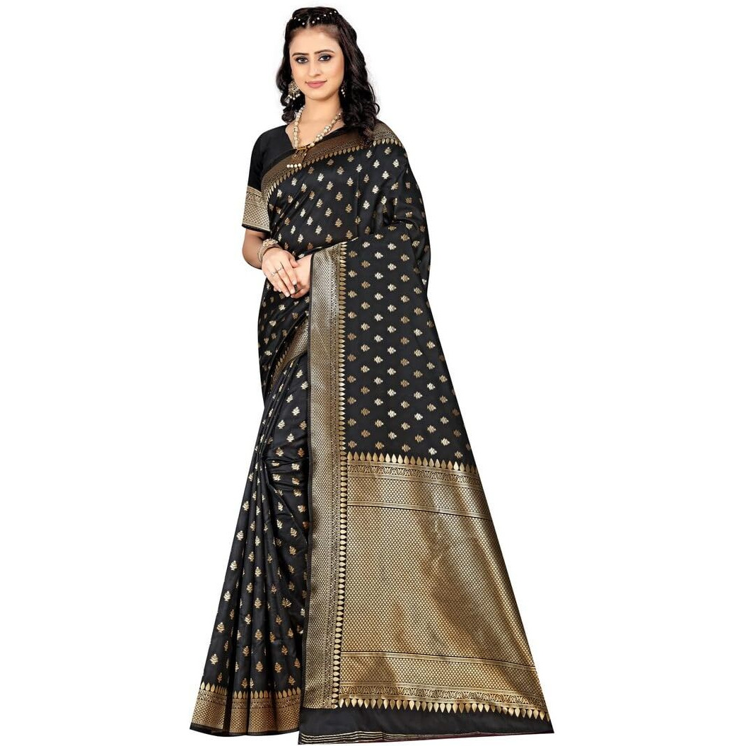 Sugathari Womens Banarasi Saree Pure Kanjivaram Silk Saree (SAM PARI-180 BLACK)
