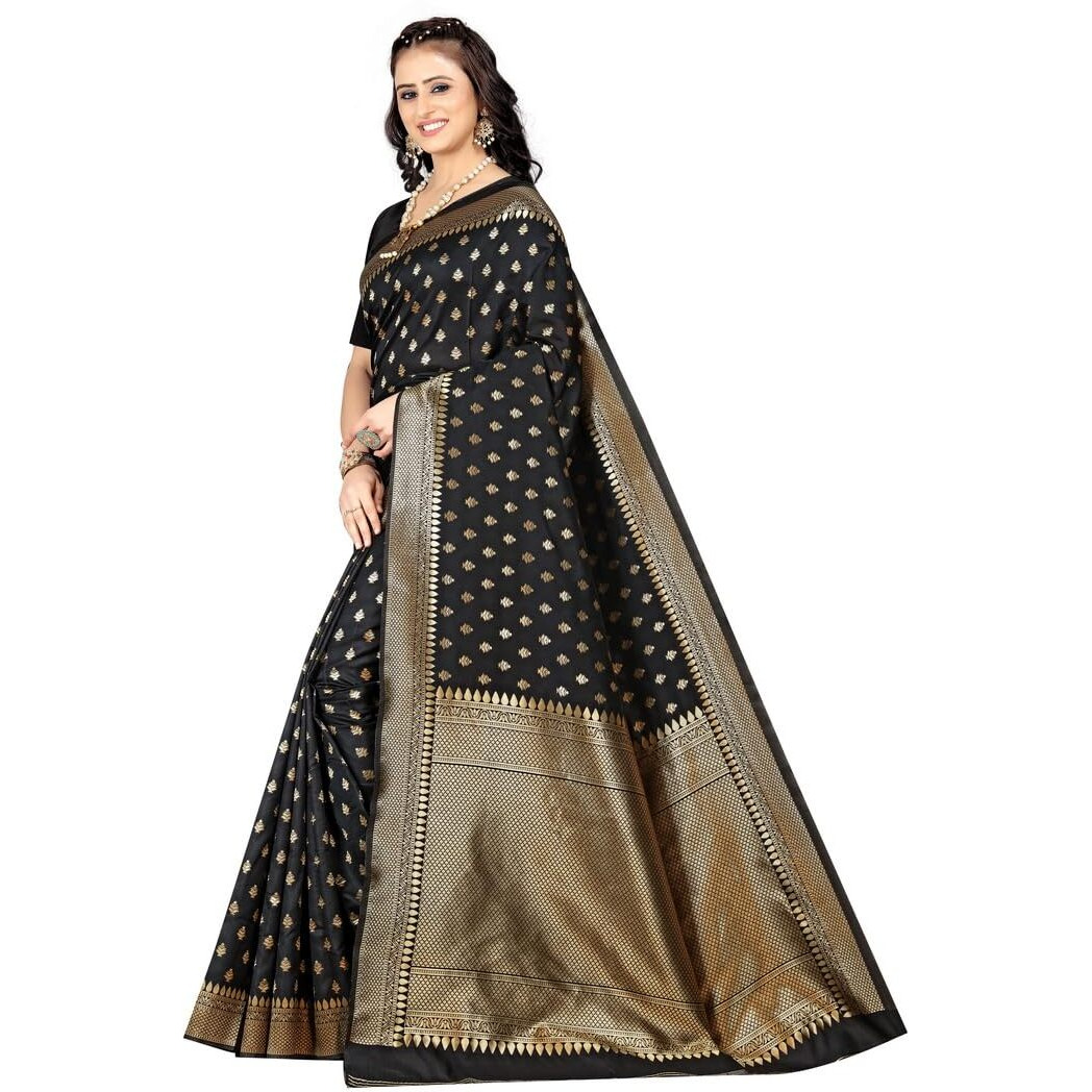 Sugathari Womens Banarasi Saree Pure Kanjivaram Silk Saree (SAM PARI-180 BLACK)