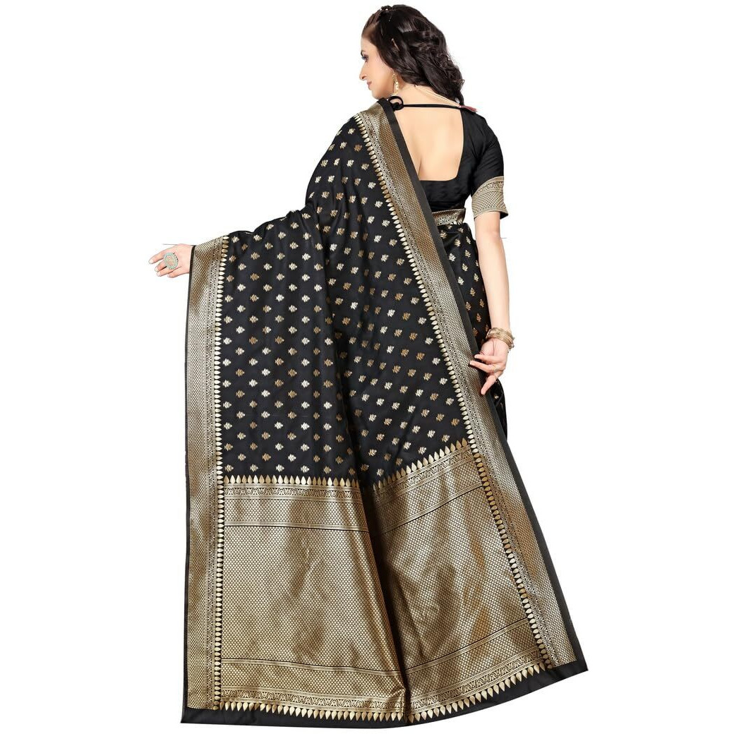 Sugathari Womens Banarasi Saree Pure Kanjivaram Silk Saree (SAM PARI-180 BLACK)