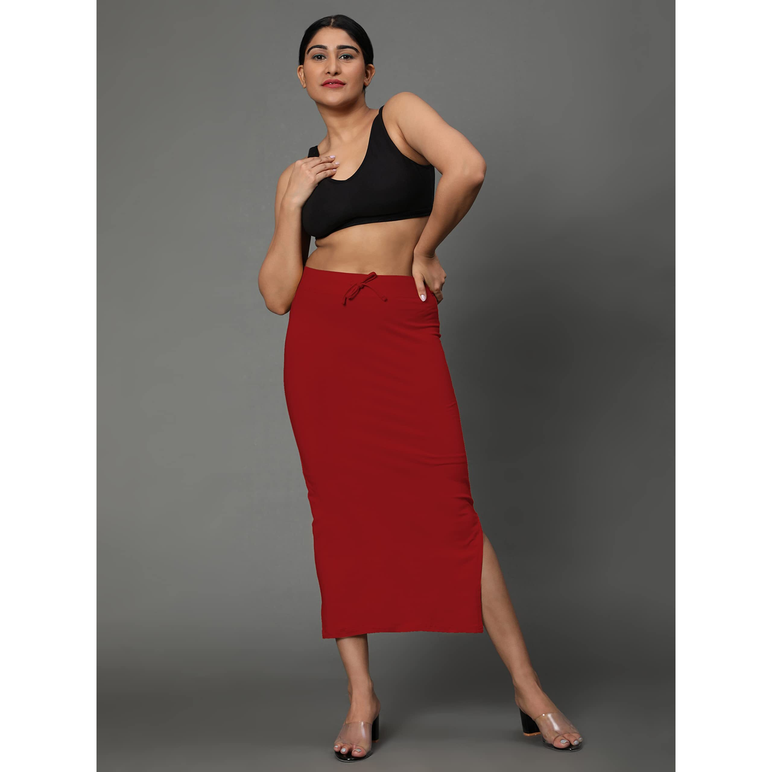 Jaanvi fashion Womens Cotton Mermaid Saree Shapewear,Petticoat,Skirt, Comfortwear (Mermaid-Milano-red-s)