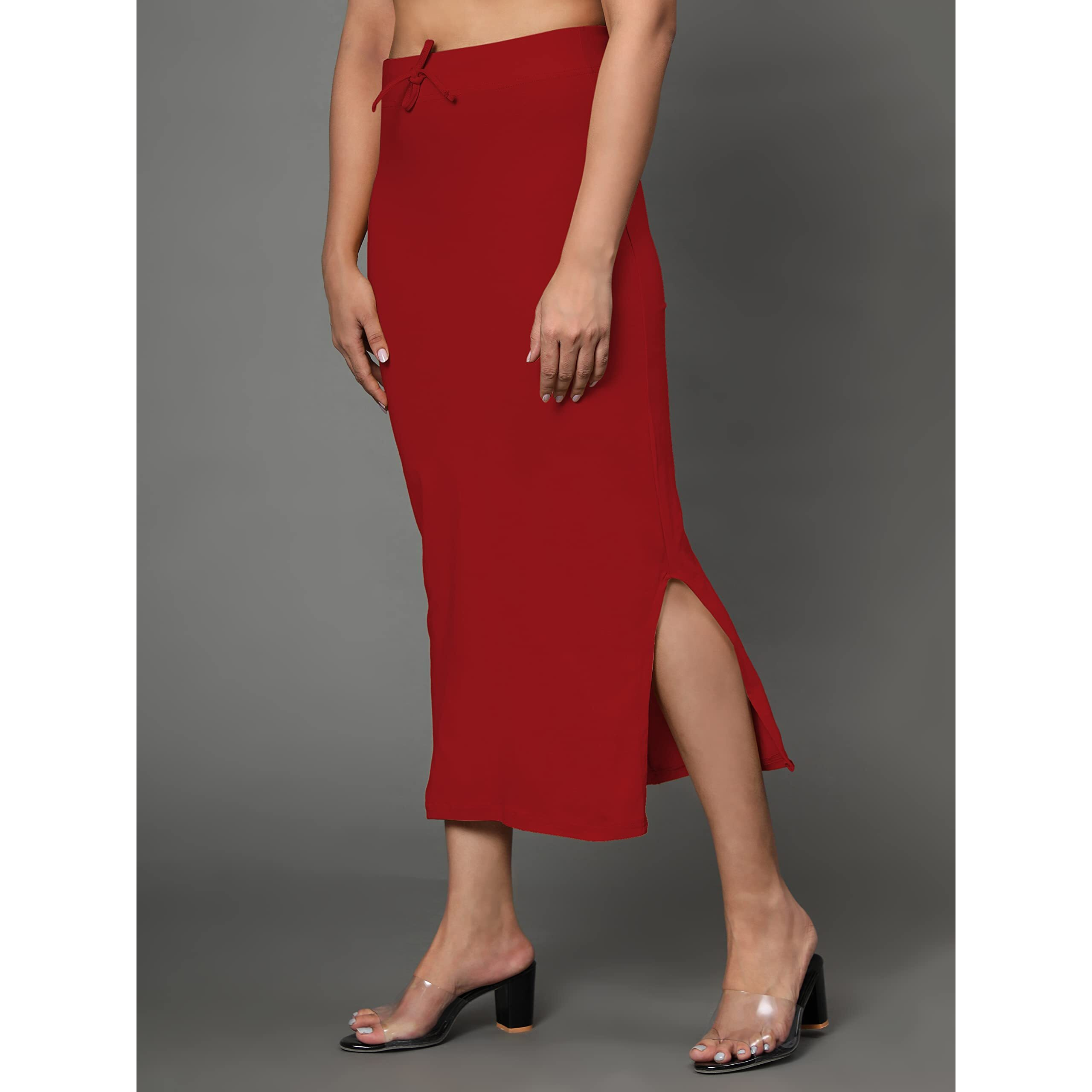 Jaanvi fashion Womens Cotton Mermaid Saree Shapewear,Petticoat,Skirt, Comfortwear (Mermaid-Milano-red-s)
