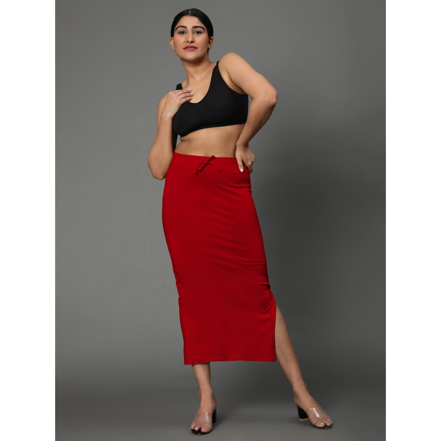 Jaanvi fashion Womens Cotton Mermaid Saree Shapewear,Petticoat,Skirt, Comfortwear (Mermaid-Cherry-red-XL)