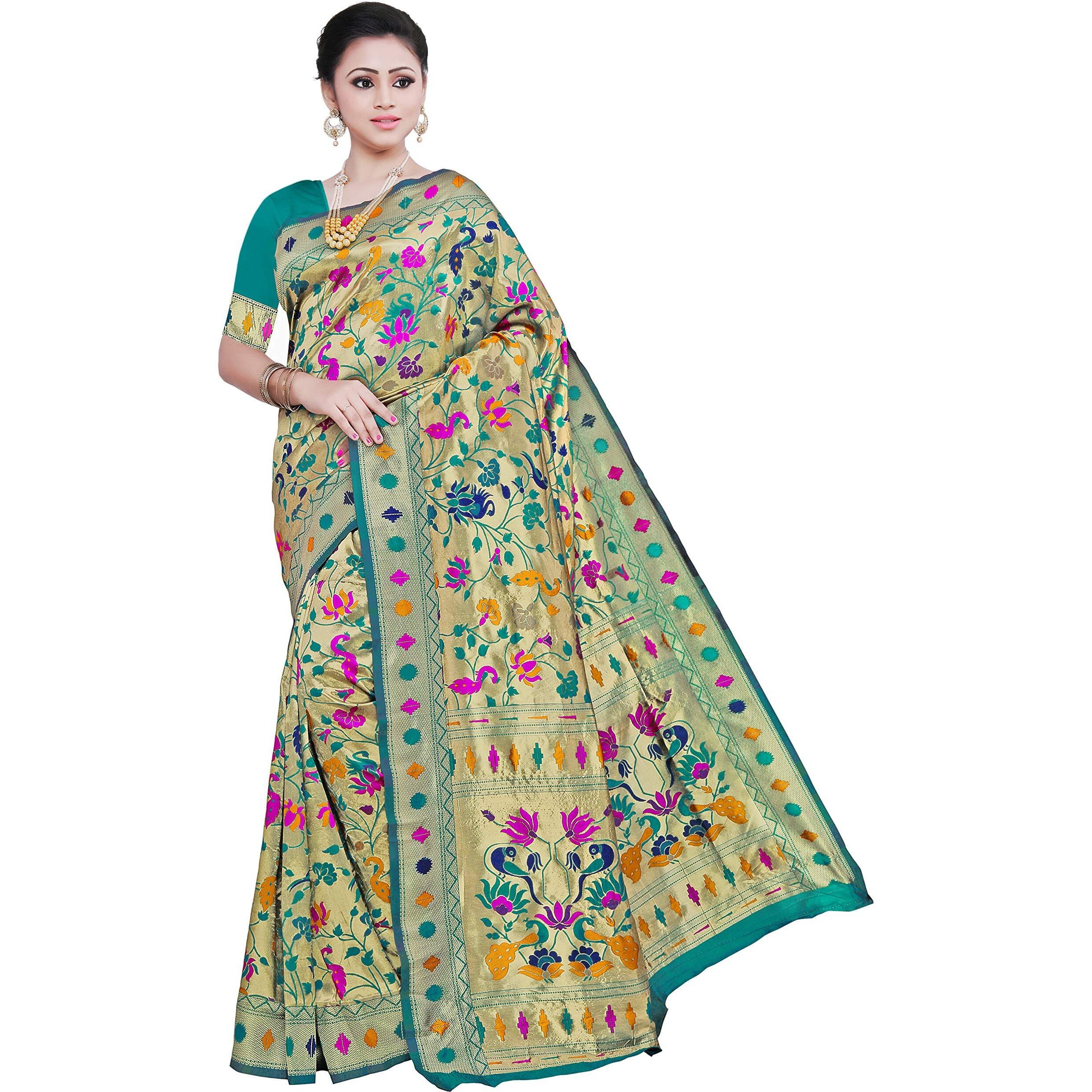 Crisko Fashion Womens Banarasi Silk Blend Saree With Blouse Piece (Cf-25-Green_Green)