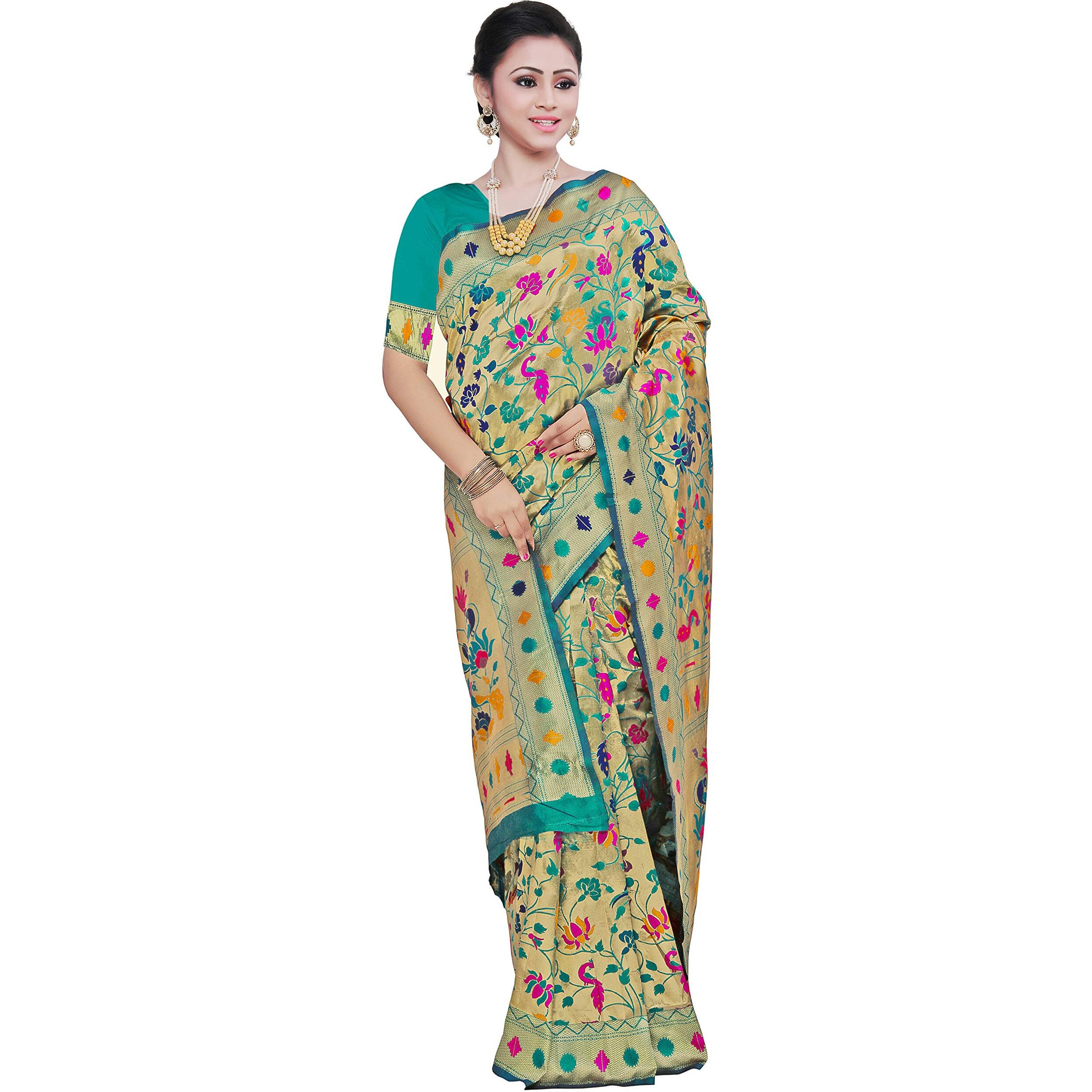 Crisko Fashion Womens Banarasi Silk Blend Saree With Blouse Piece (Cf-25-Green_Green)