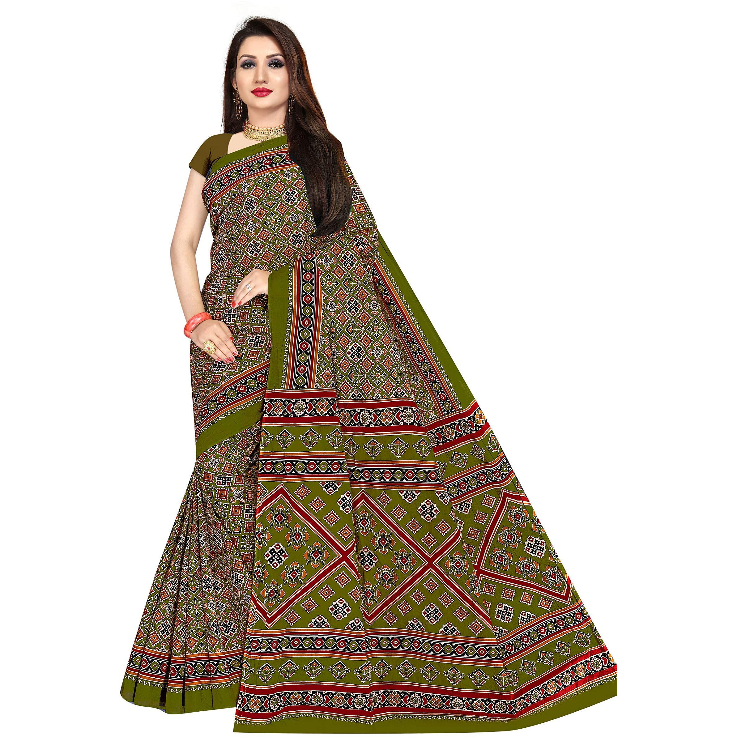 TAMAIRA FASHION Womens Plain Weave Pure Cotton Saree With Blouse Piece (2225_Green_Malmal)