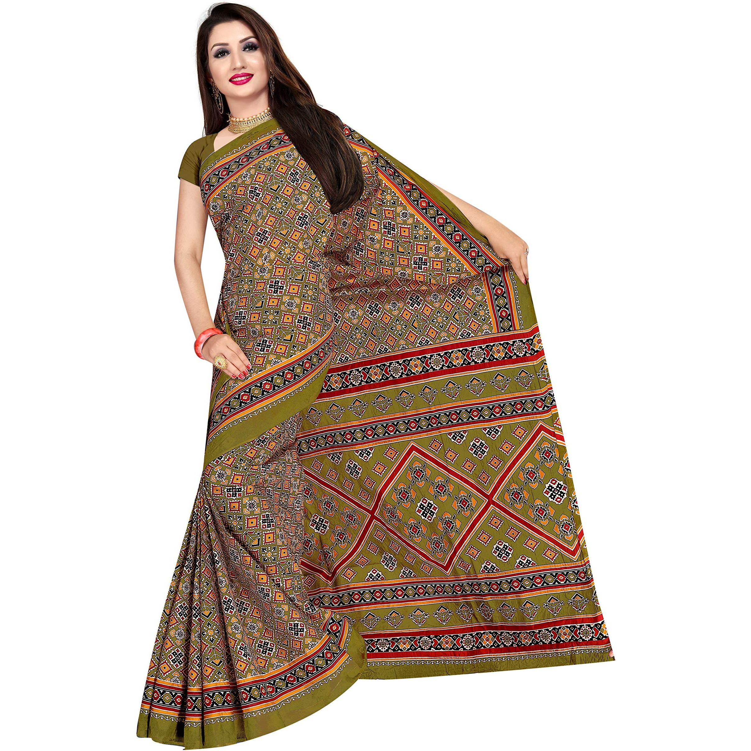 TAMAIRA FASHION Womens Plain Weave Pure Cotton Saree With Blouse Piece (2225_Green_Malmal)