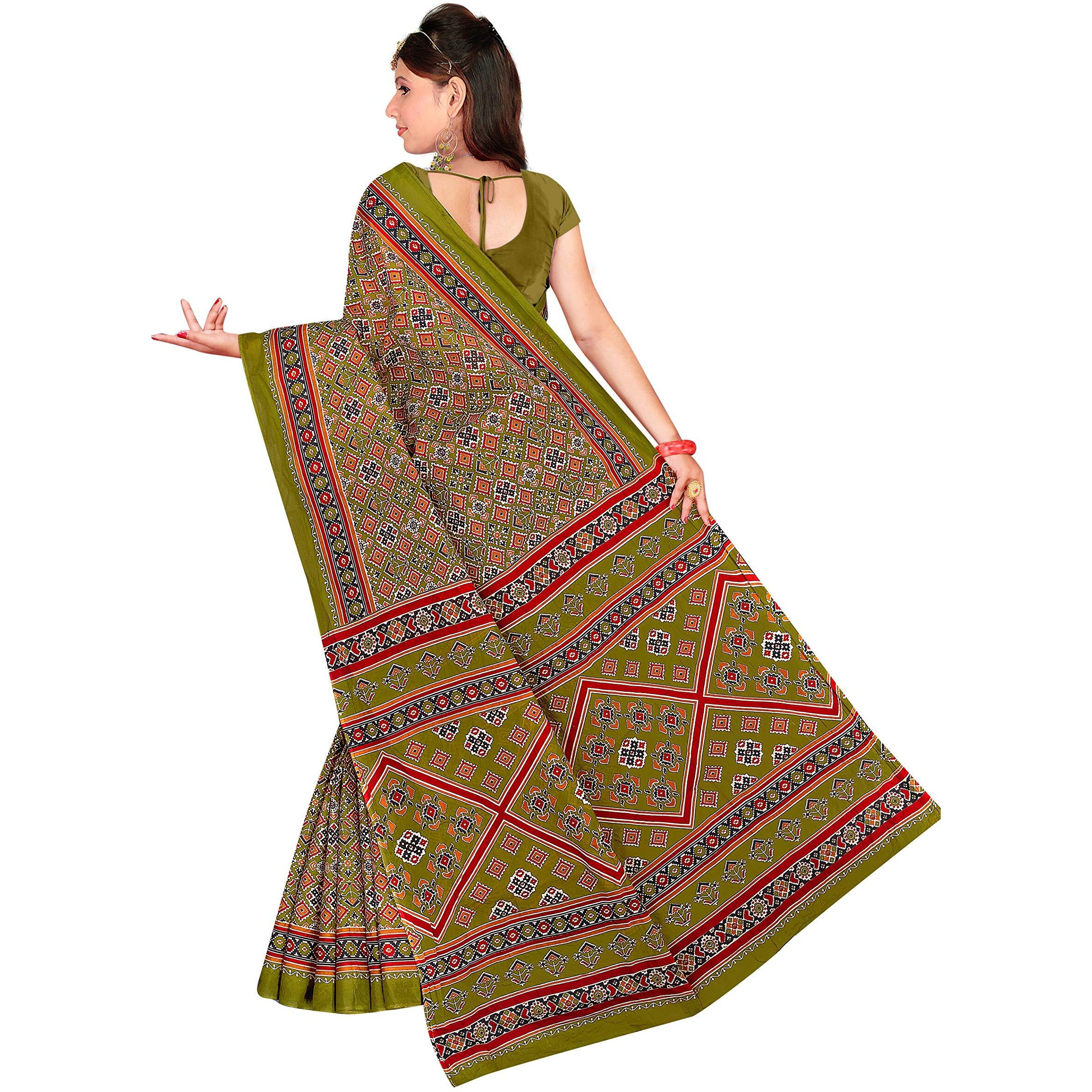 TAMAIRA FASHION Womens Plain Weave Pure Cotton Saree With Blouse Piece (2225_Green_Malmal)