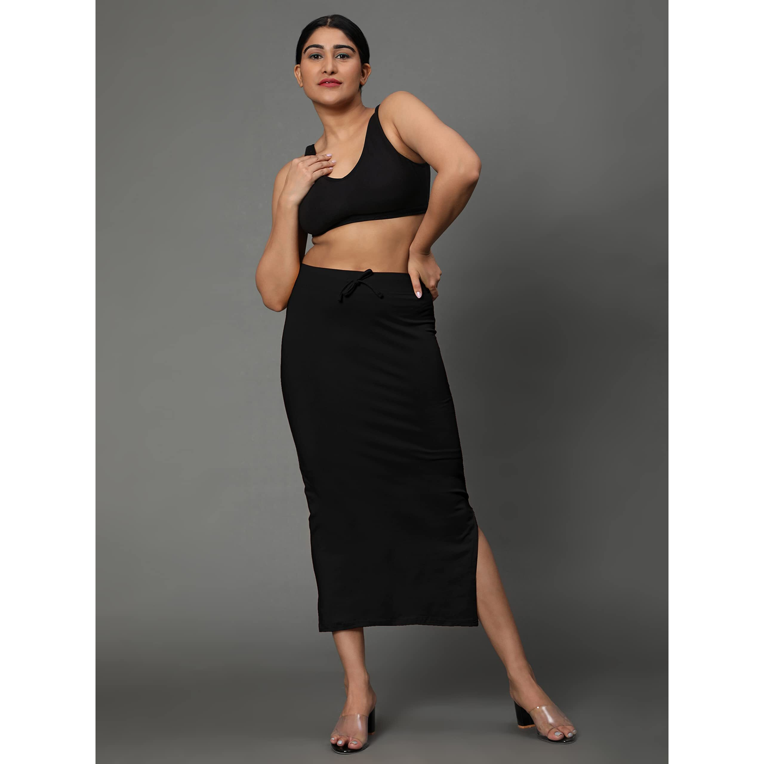 Jaanvi fashion Womens Cotton Mermaid Saree Shapewear,Petticoat,Skirt, Comfortwear (Mermaid-Black-m)