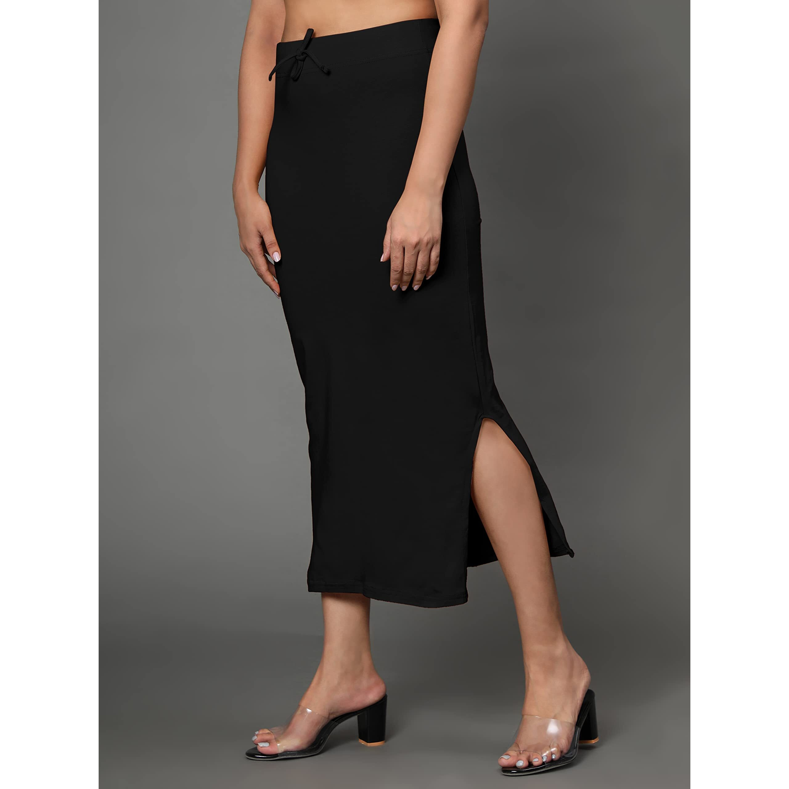 Jaanvi fashion Womens Cotton Mermaid Saree Shapewear,Petticoat,Skirt, Comfortwear (Mermaid-Black-XL)