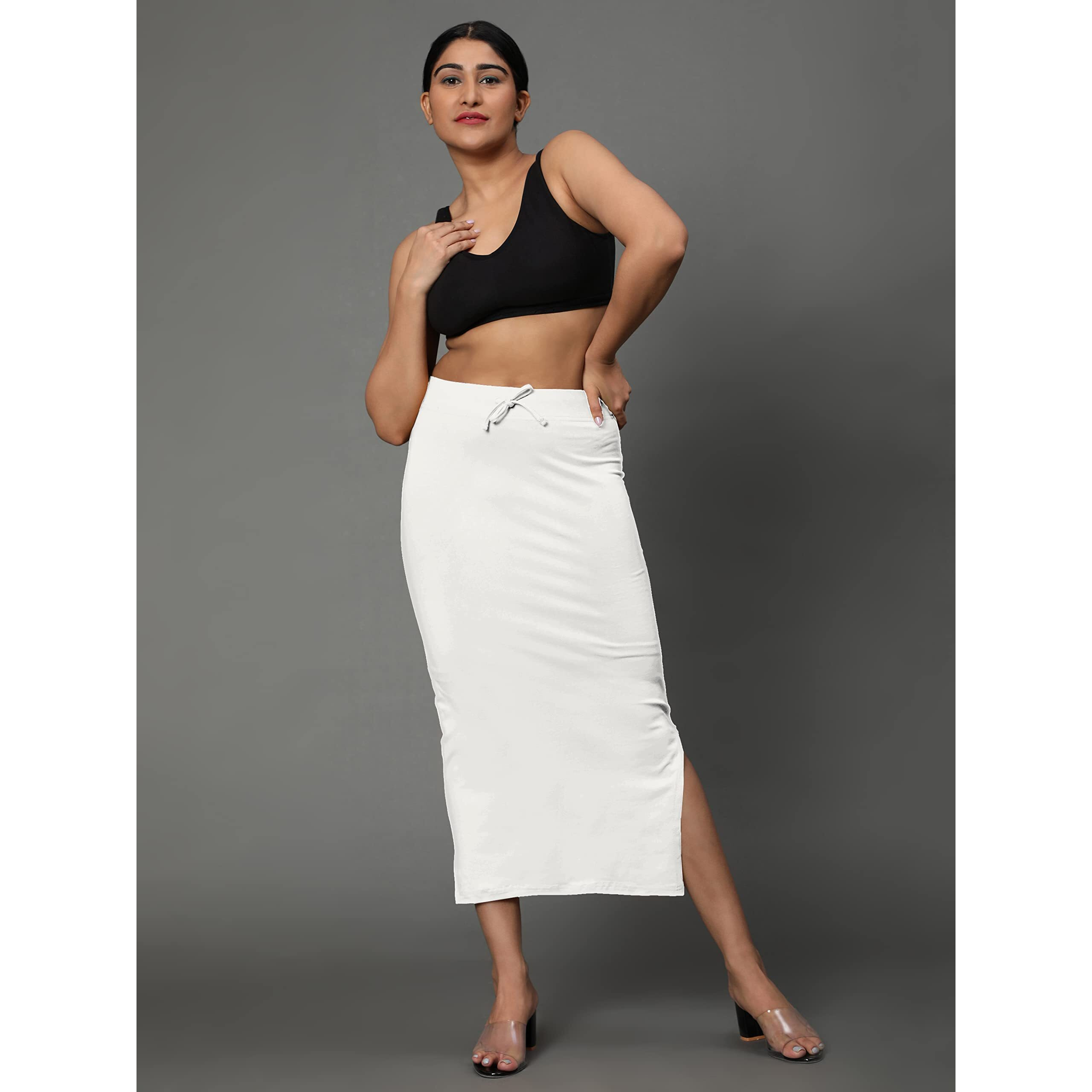 Jaanvi fashion Womens Cotton Mermaid Saree Shapewear,Petticoat,Skirt, Comfortwear (Mermaid-White-s)