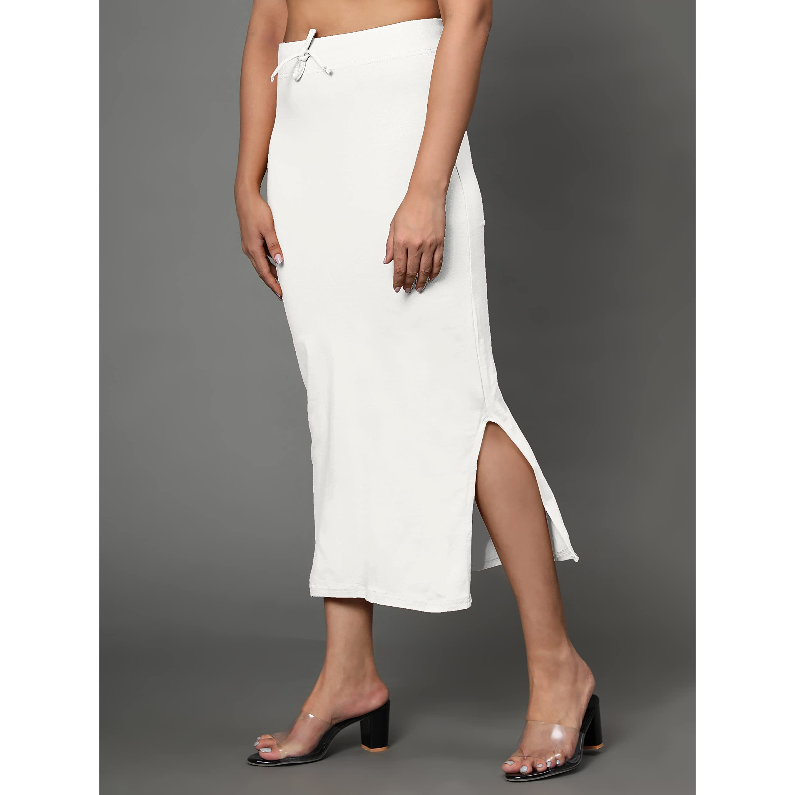 Jaanvi fashion Womens Cotton Mermaid Saree Shapewear,Petticoat,Skirt, Comfortwear (Mermaid-White-s)