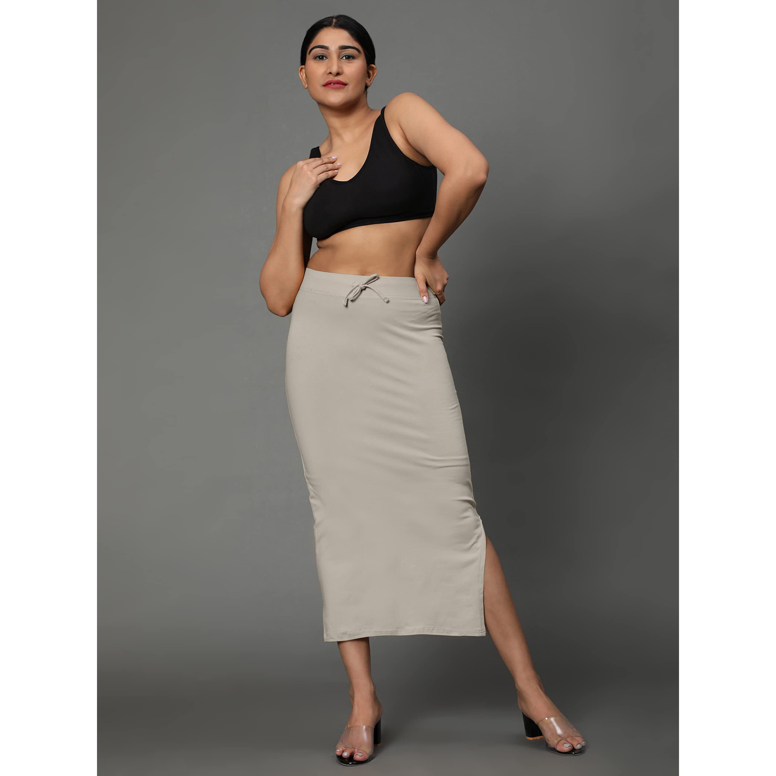 Jaanvi fashion Womens Cotton Mermaid Saree Shapewear,Petticoat,Skirt, Comfortwear (Mermaid-lite-Grey-l)