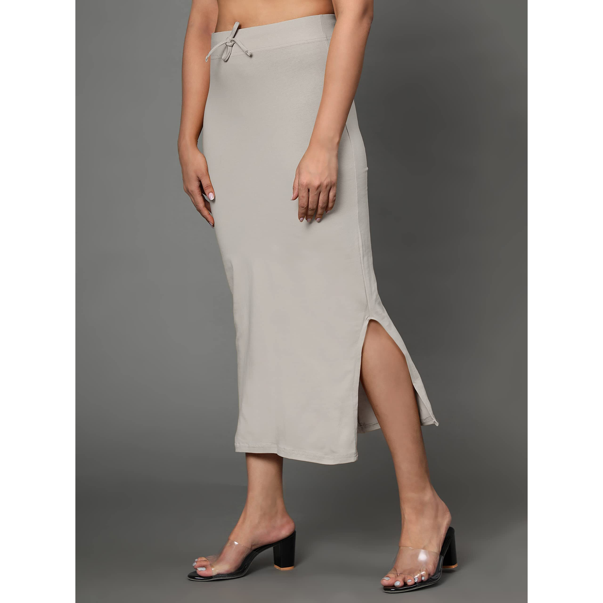 Jaanvi fashion Womens Cotton Mermaid Saree Shapewear,Petticoat,Skirt, Comfortwear (Mermaid-lite-Grey-l)