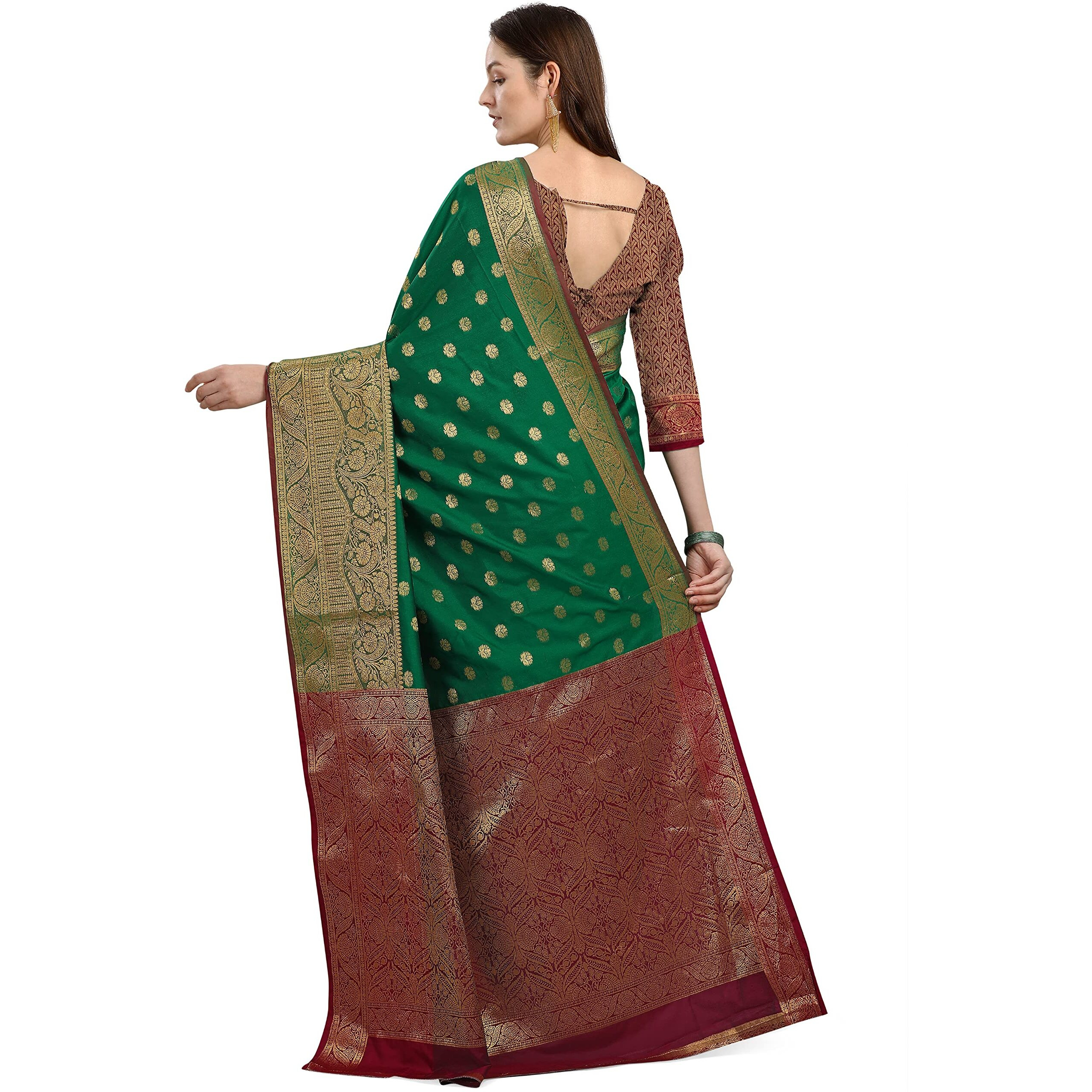 CRISKO FASHION Womens Banarasi Silk Saree With Un-stitched Blouse Piece - (GREEN)