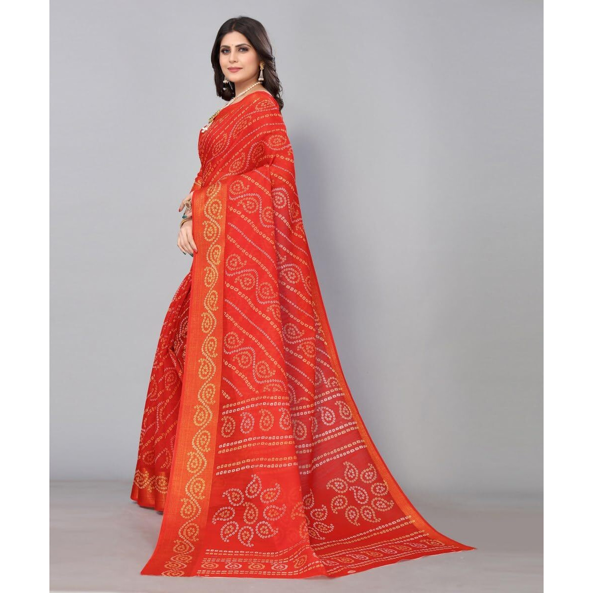 Yashika Womens Linen Jari Printed Red Color Saree With Blouse Piece(JETPURI RED)