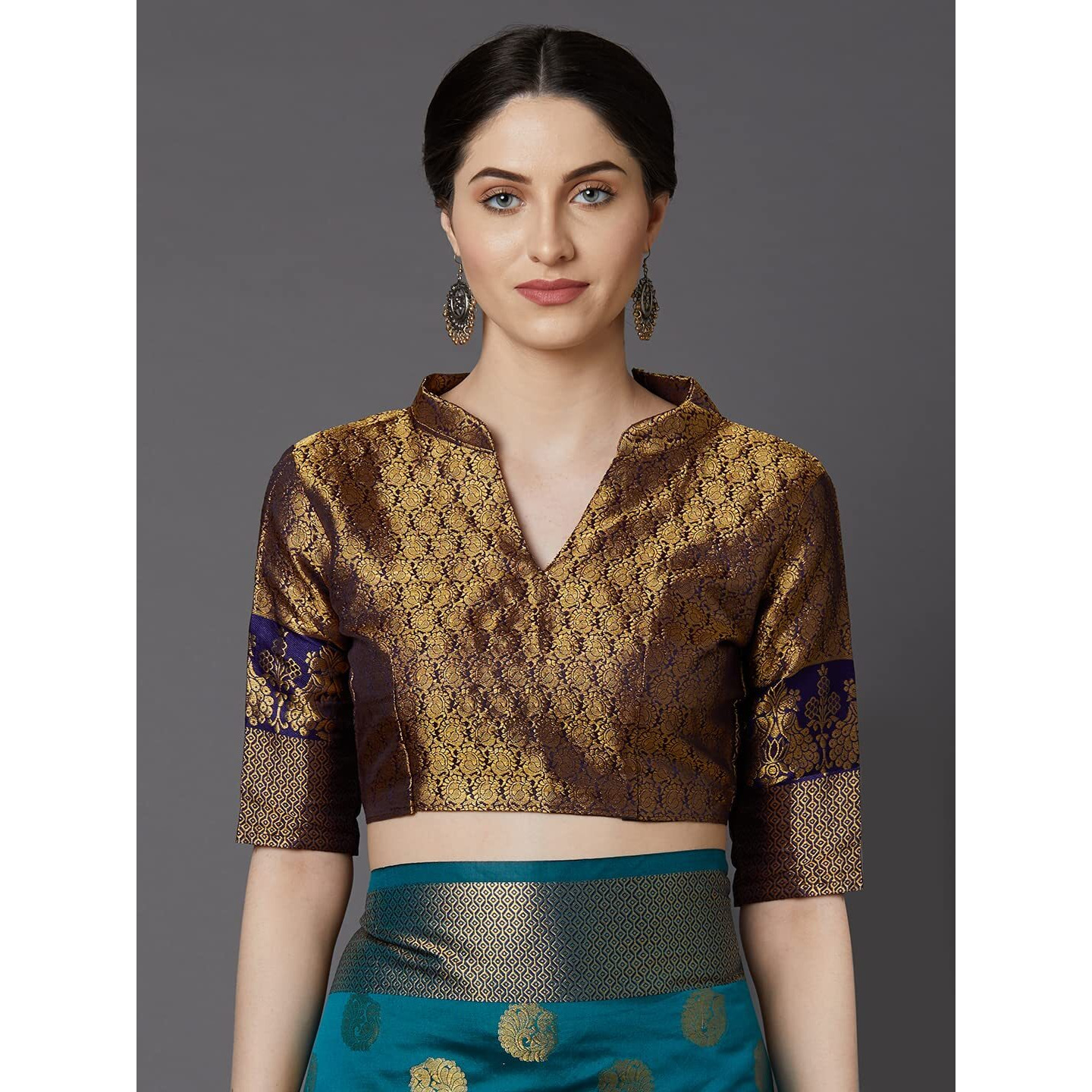 AKHILAM Womens Kanjivaram Banarasi Silk Woven Design Saree With Unstitched Blouse Piece (Teal blue_VSPC7502)