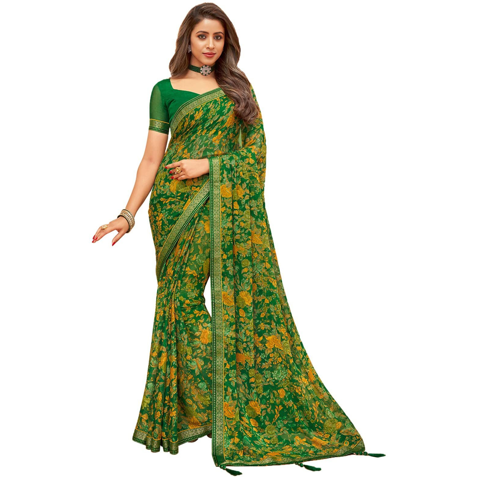 Satrani Womens Polyester Saree (1976ST514_Dark Green)