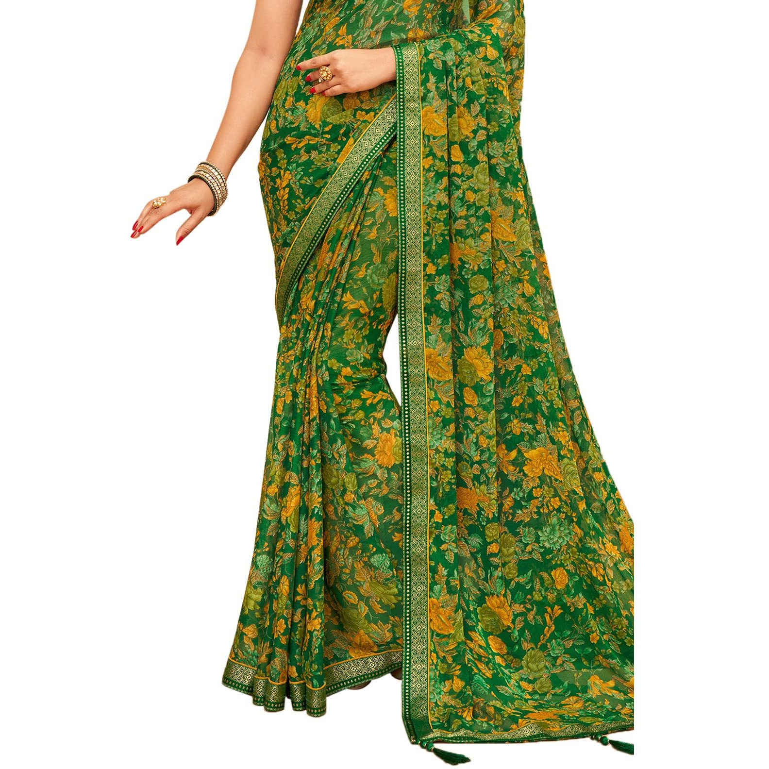 Satrani Womens Polyester Saree (1976ST514_Dark Green)
