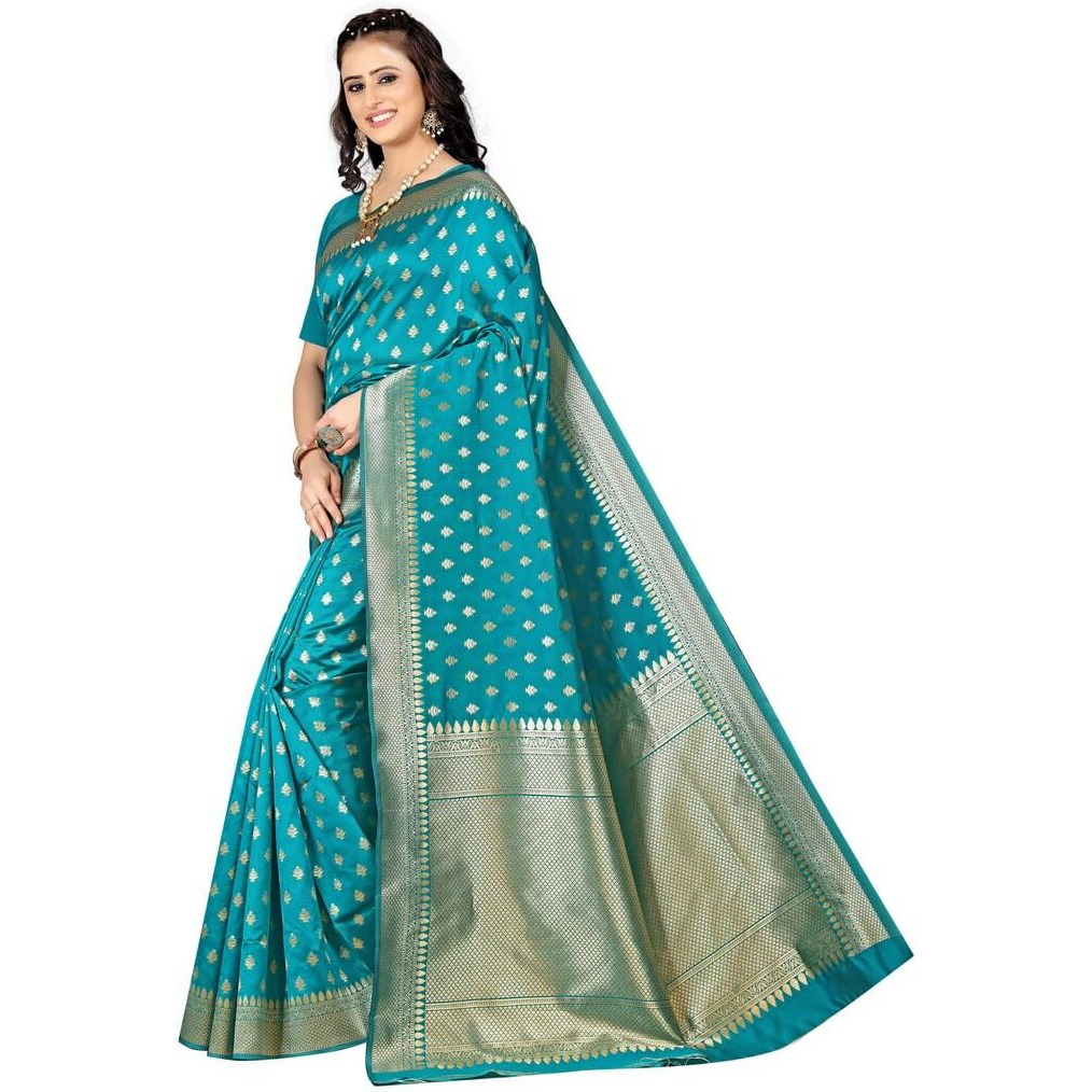 Sugathari Womens Banarasi Saree Pure Kanjivaram Silk Saree Soft new ladies 2023 Design Wear Pattu Sarees Latest Cotton Party Sari collections With Blouse Piece for Wedding sadi (SAM PARI-180 FIROZI)